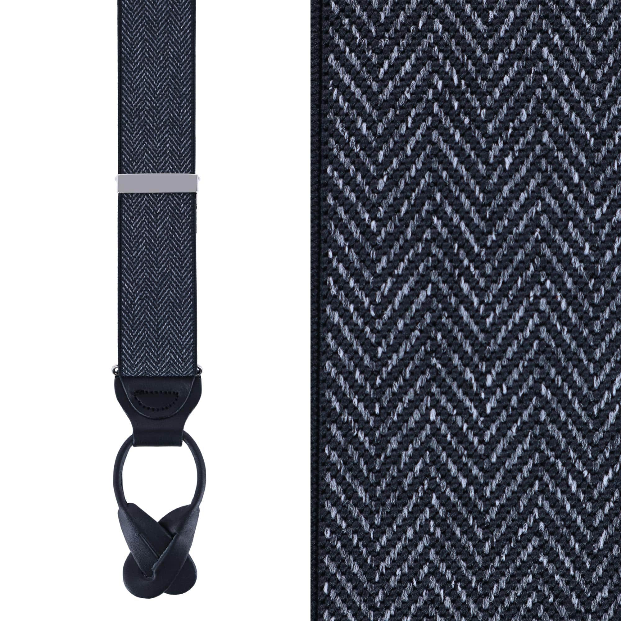 Silas Classic Herringbone Elastic Button End Braces - Black