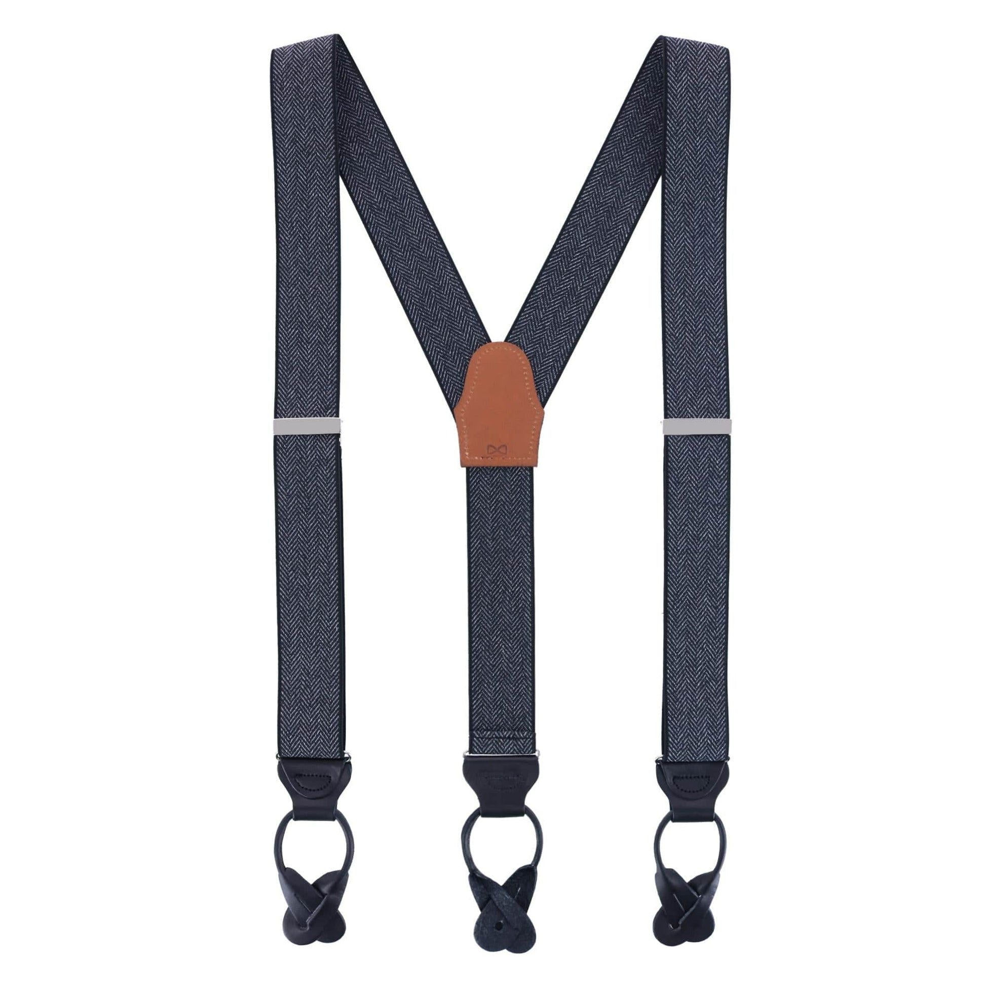Silas Classic Herringbone Elastic Button End Braces - Black