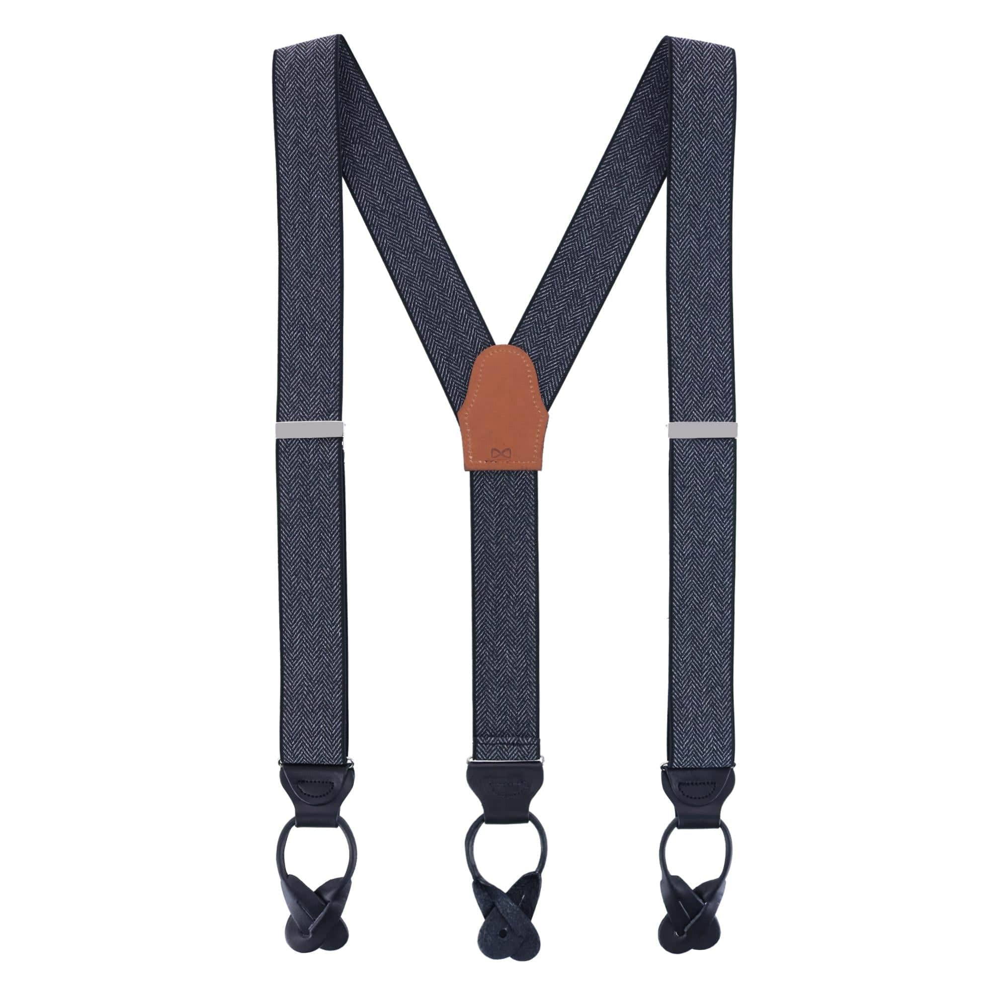 Silas Classic Herringbone Elastic Button End Braces - Black