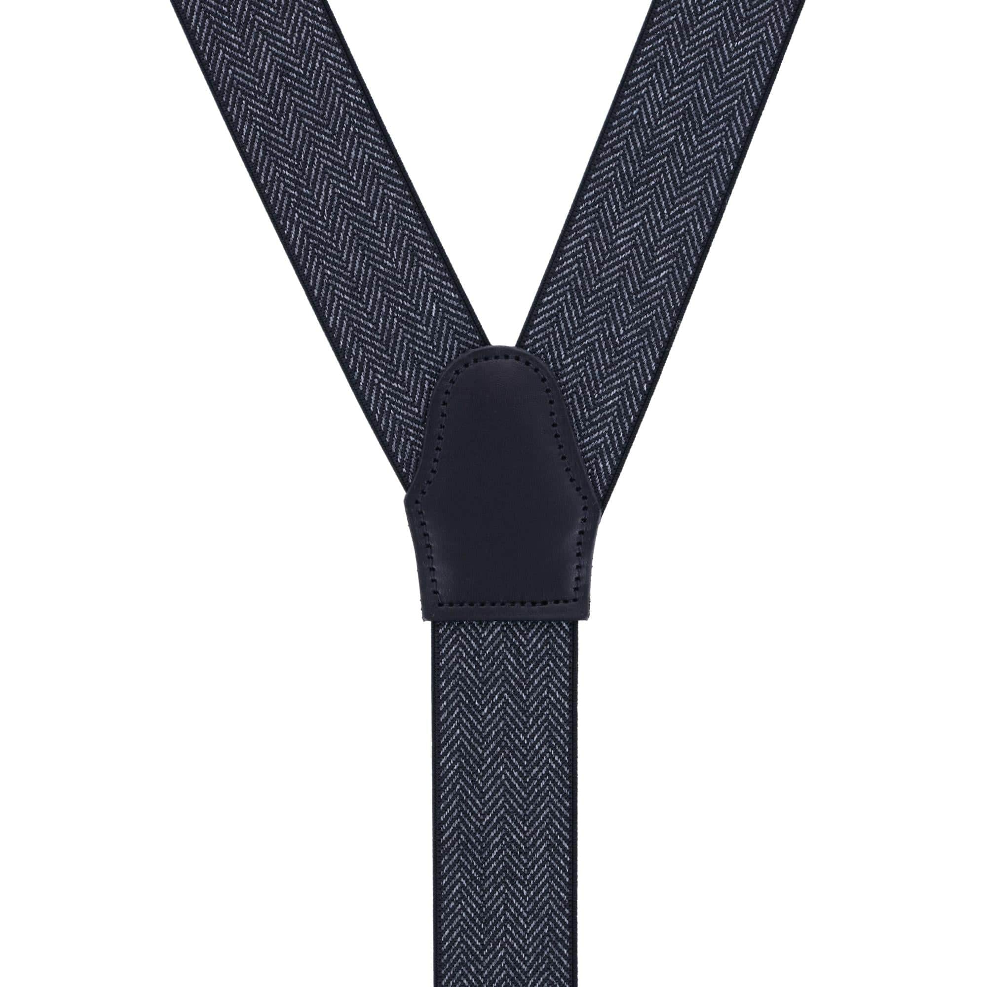 Silas Classic Herringbone Elastic Button End Braces - Black