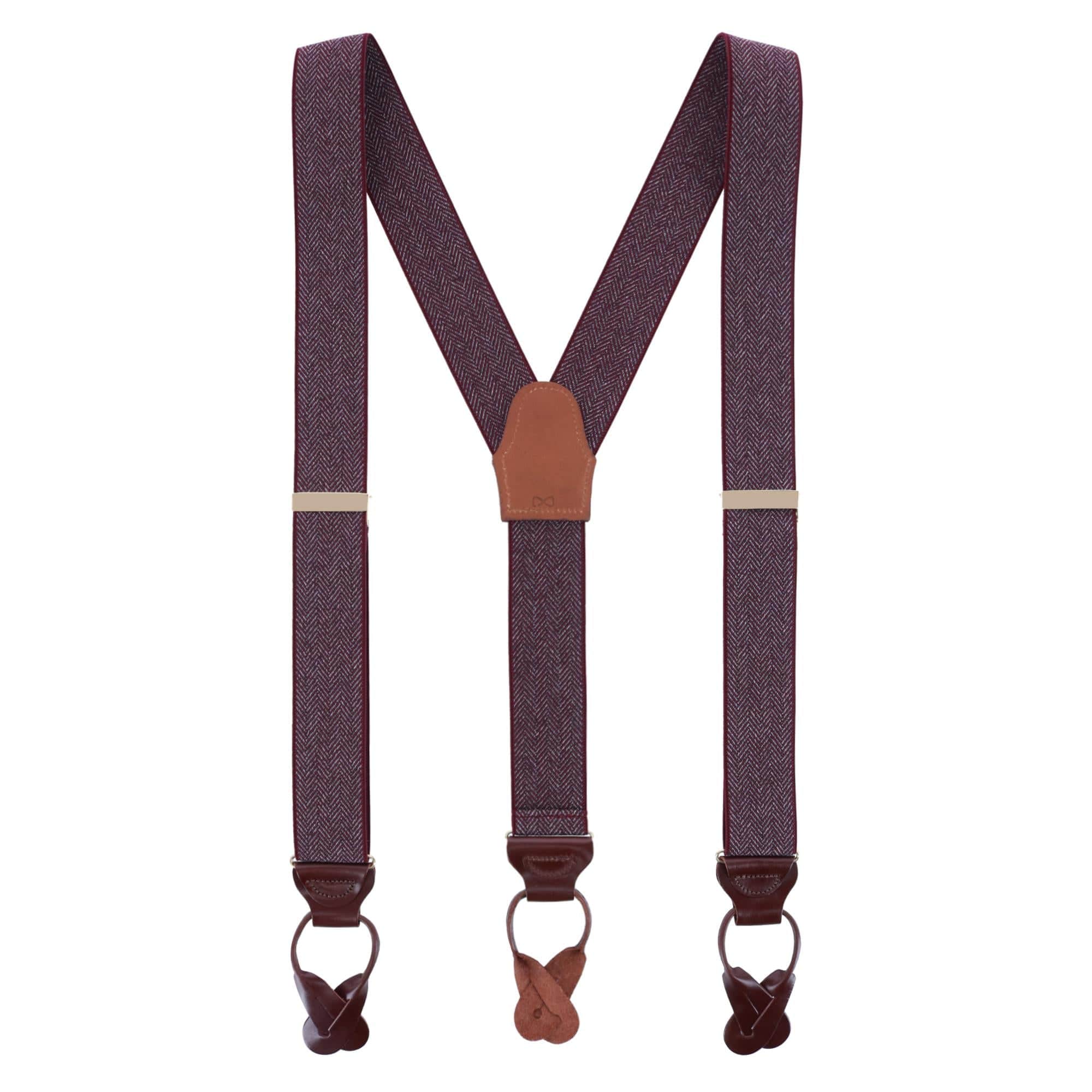 Silas Classic Herringbone Elastic Button End Braces - Burgundy