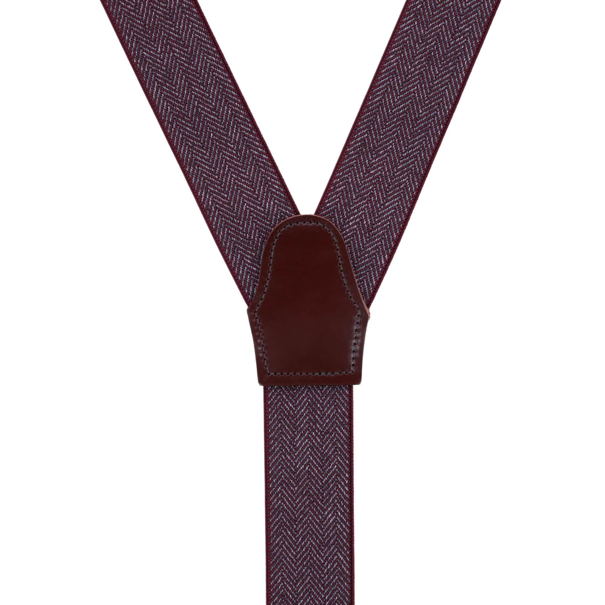 Silas Classic Herringbone Elastic Button End Braces - Burgundy