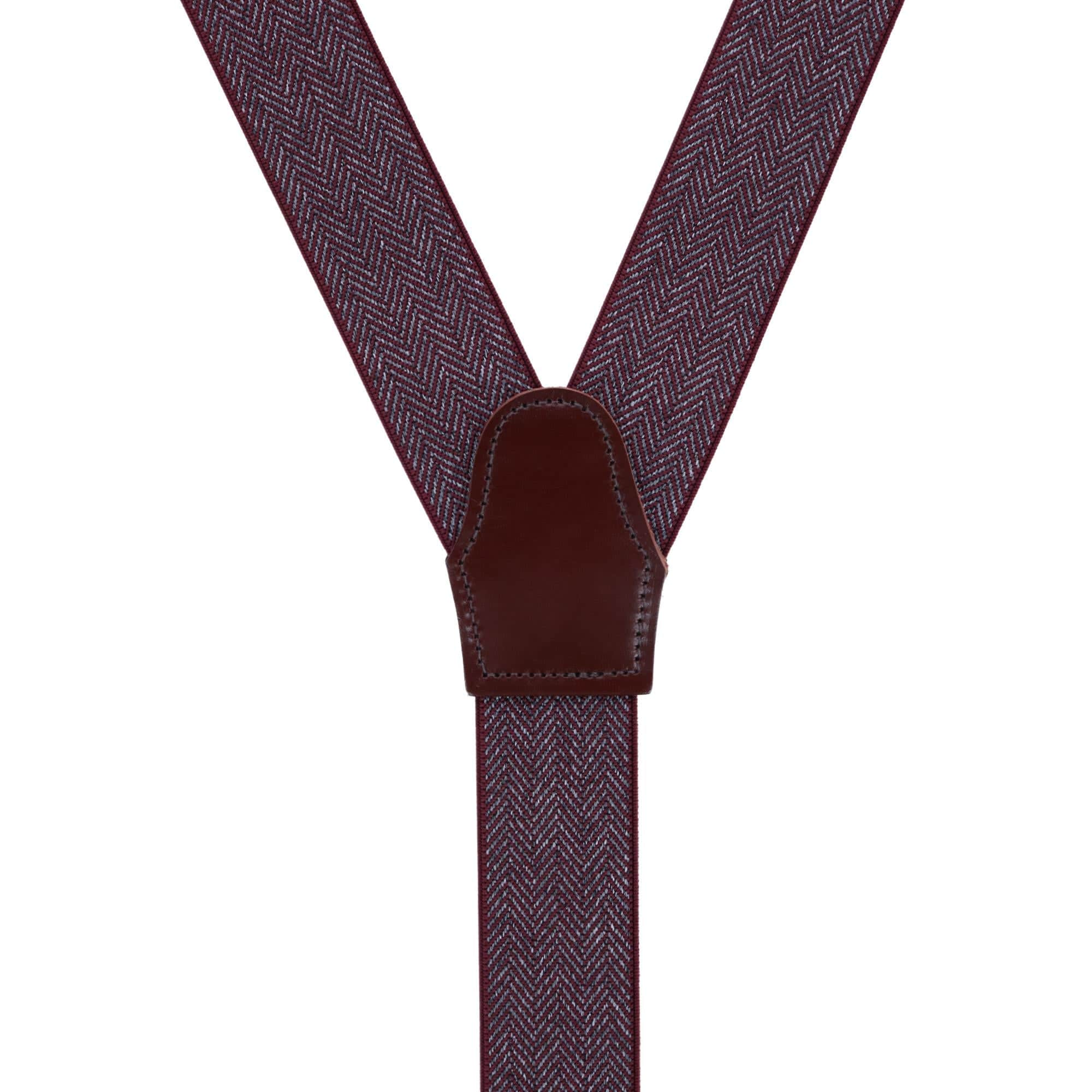 Silas Classic Herringbone Elastic Button End Braces - Burgundy