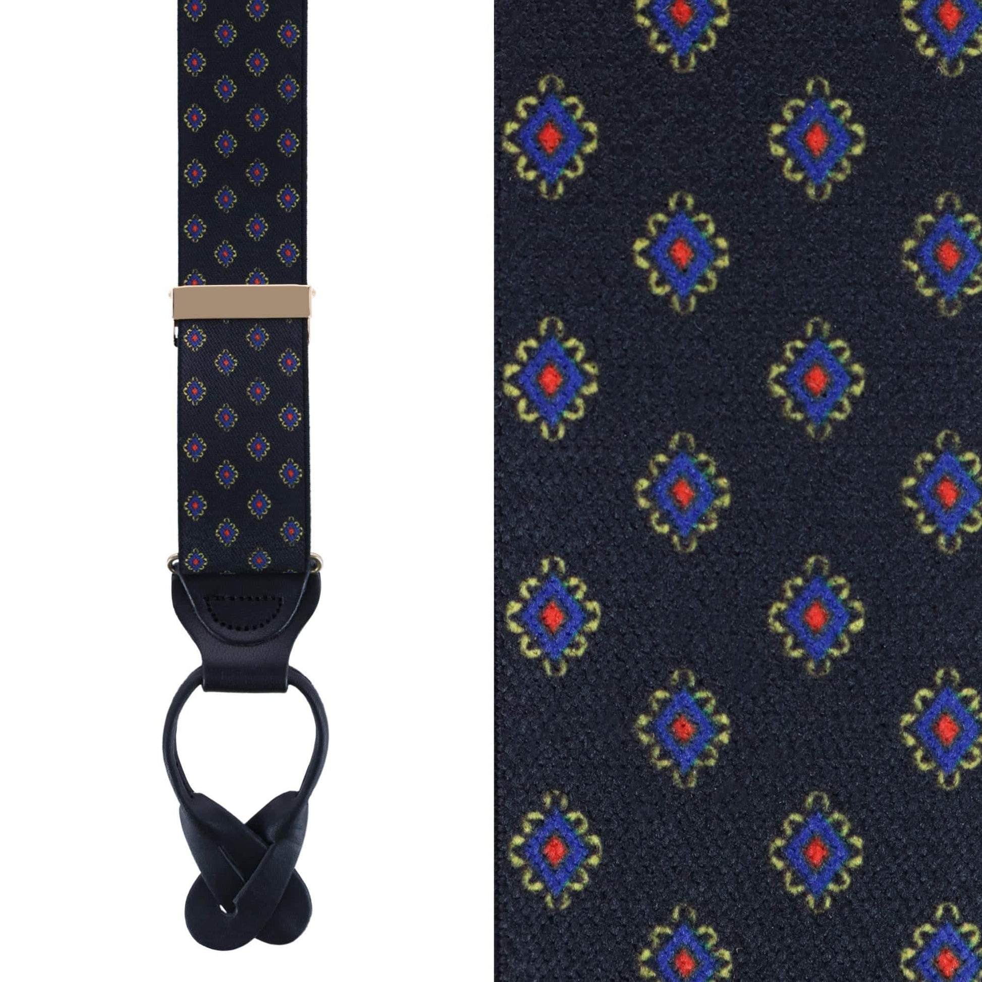 Luxe Diamond Elastic Button End Braces - Black