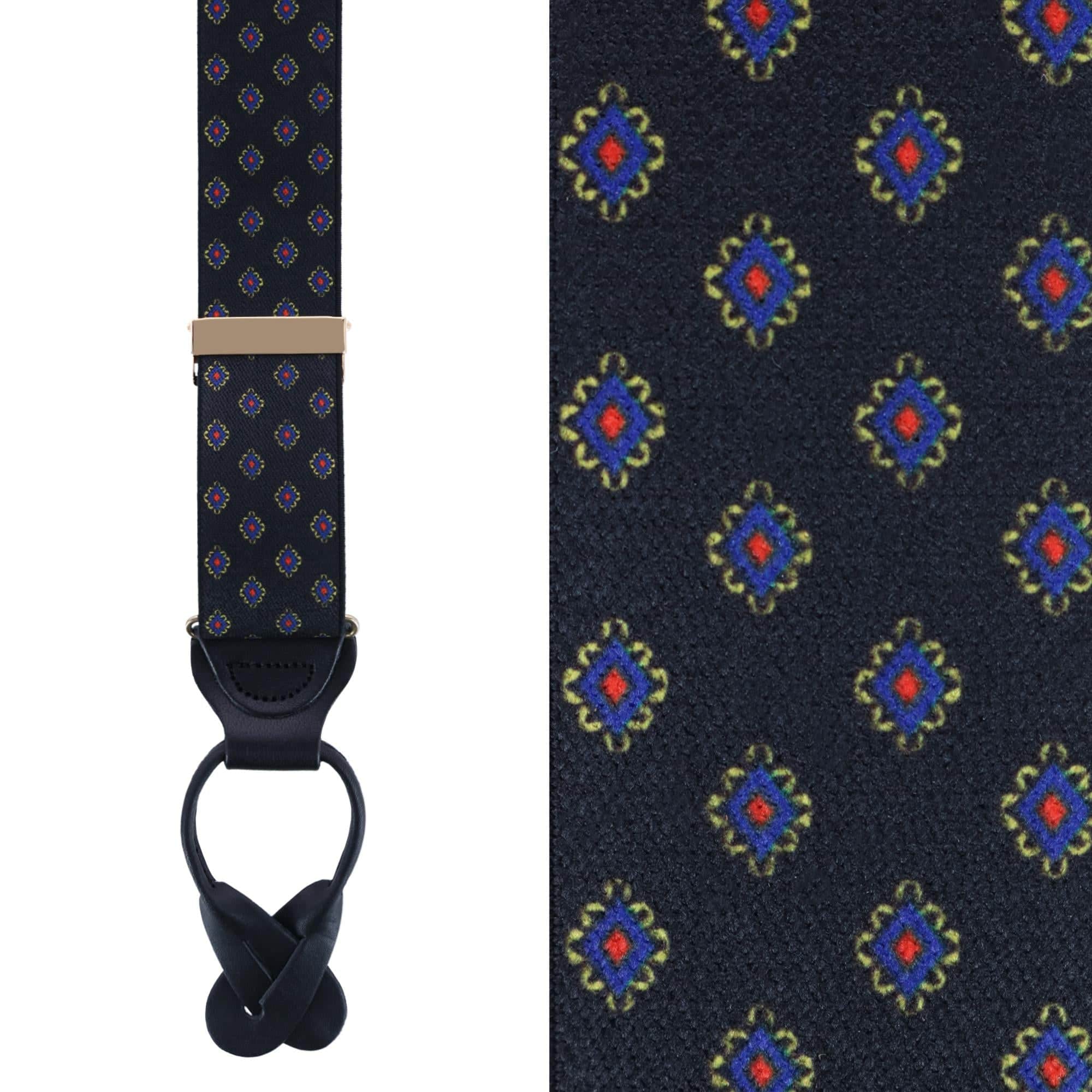 Luxe Diamond Elastic Button End Braces - Black