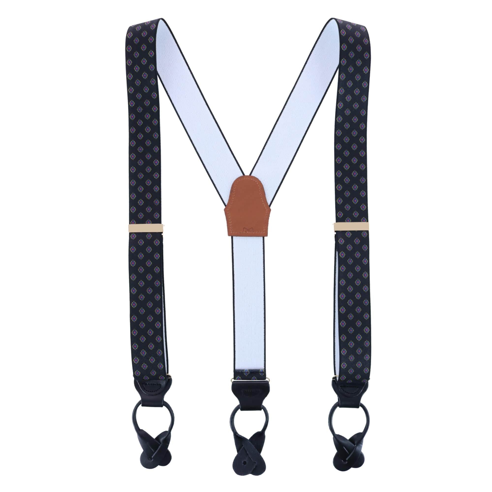 Luxe Diamond Elastic Button End Braces - Black