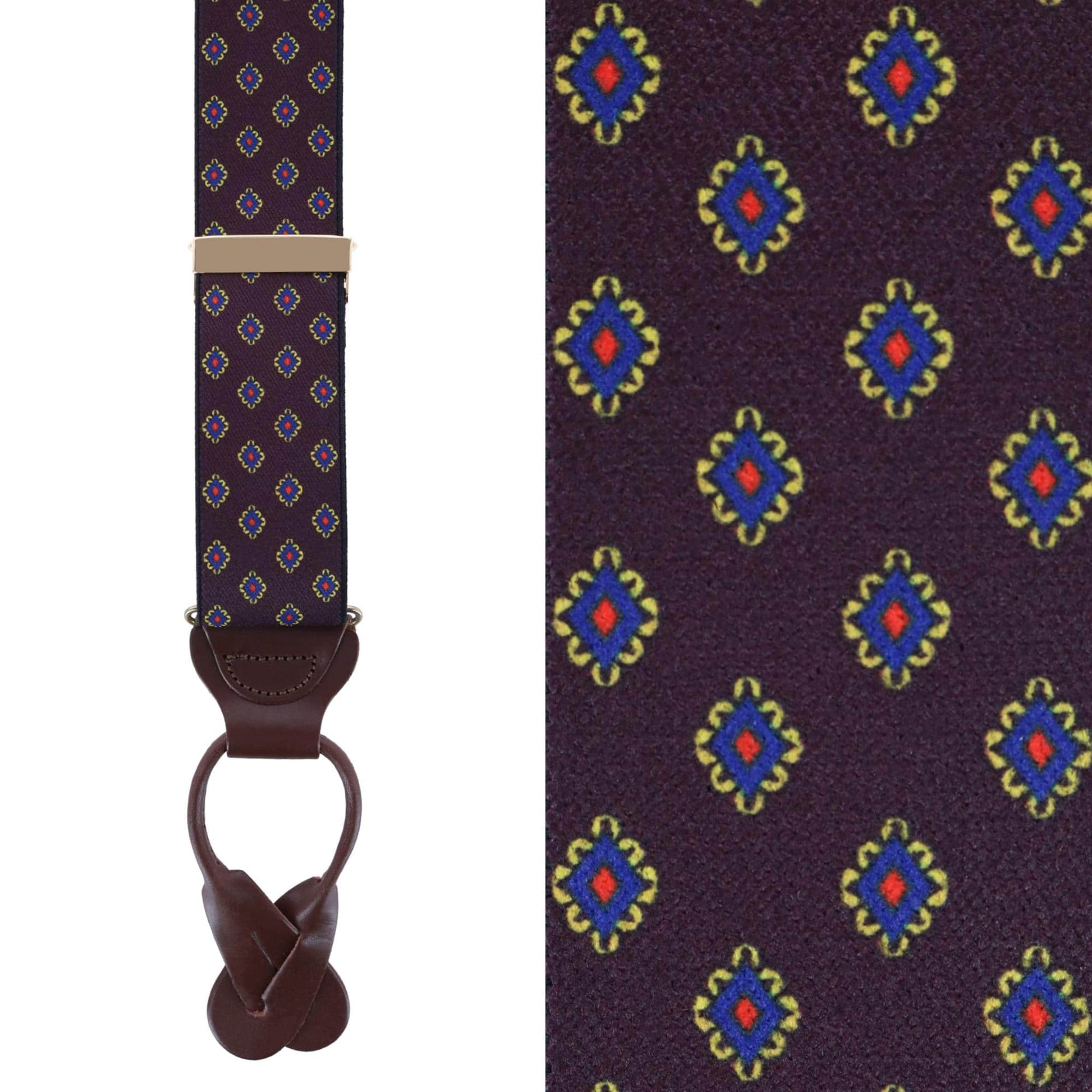Luxe Diamond Elastic Button End Braces - Burgundy