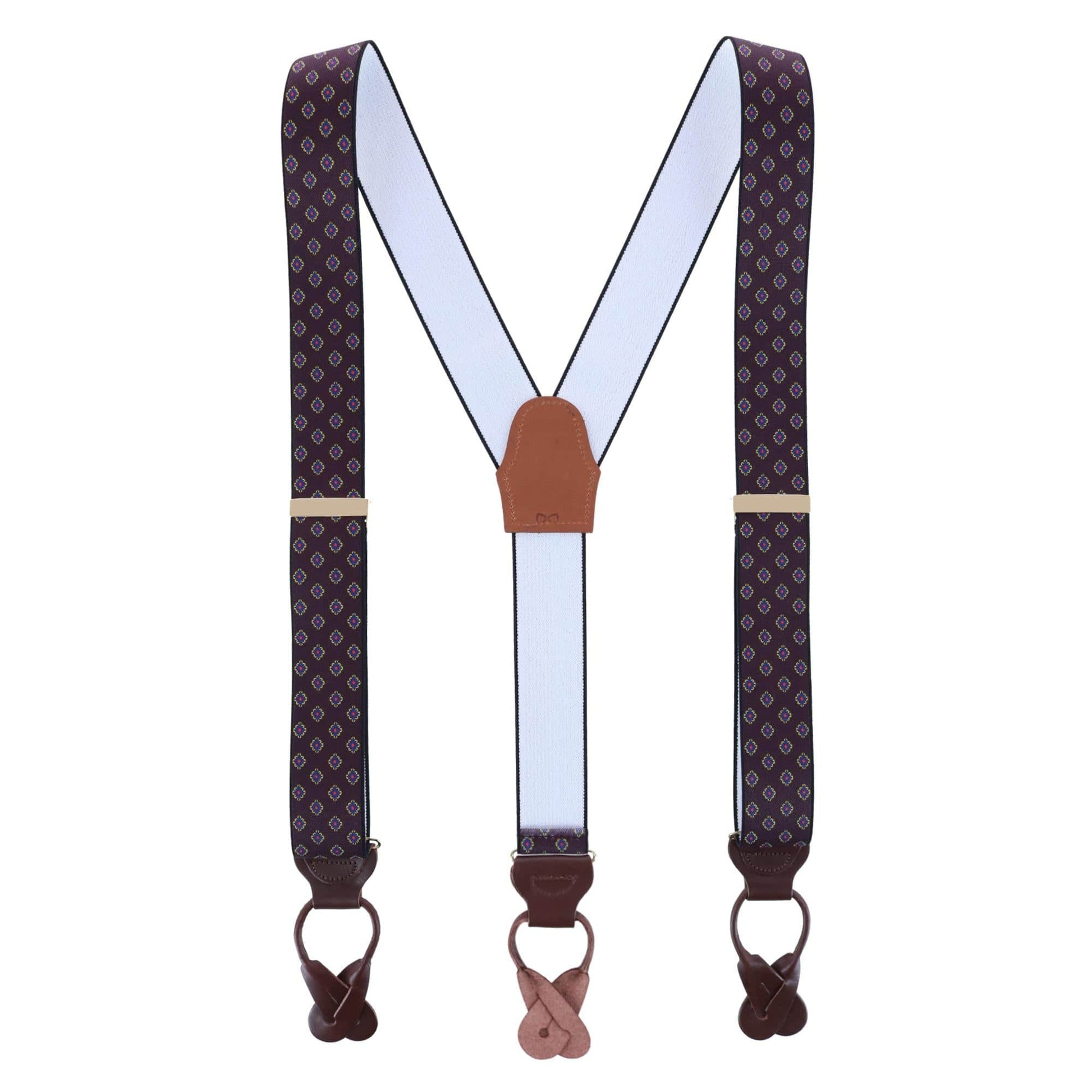 Luxe Diamond Elastic Button End Braces - Burgundy