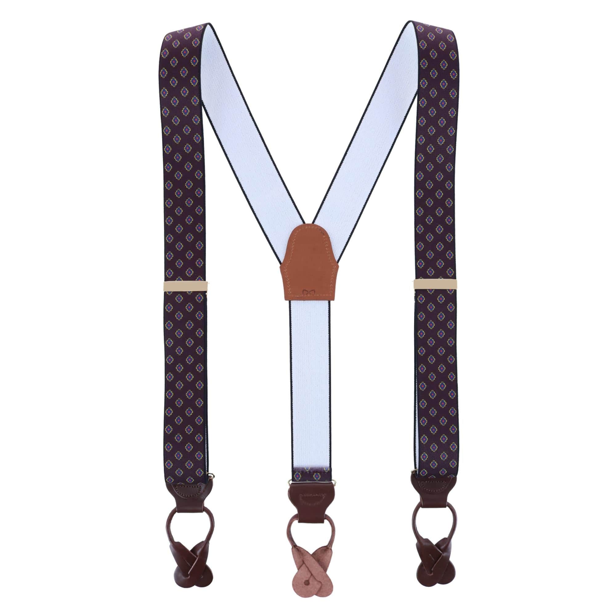 Luxe Diamond Elastic Button End Braces - Burgundy