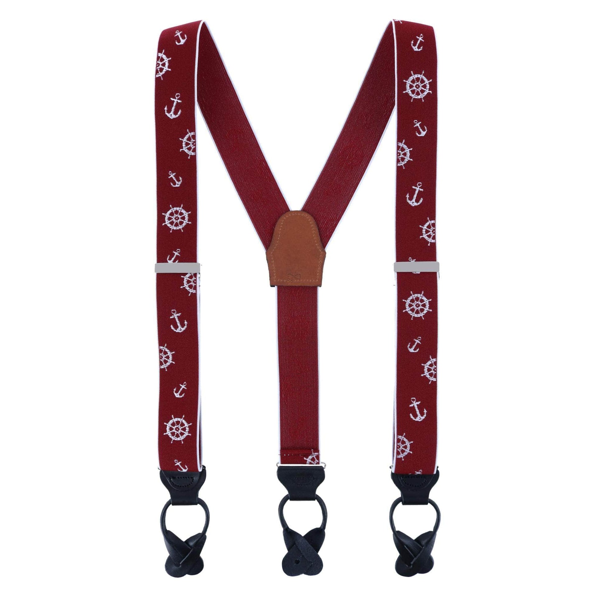 Ahoy Nautical Themed Elastic Button End Braces by Trafalgar Men's  Accessories