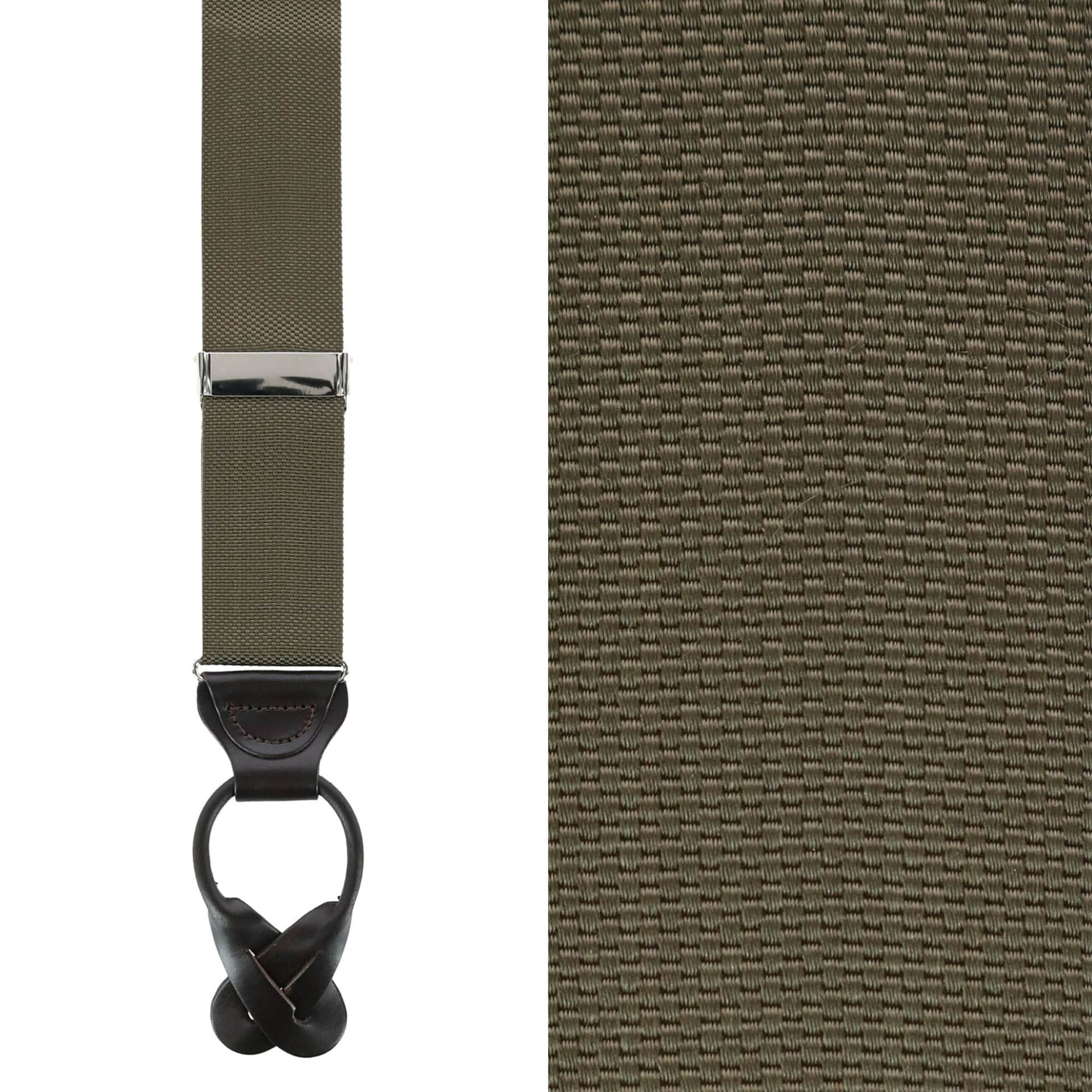 Hudson Nylon Button End Braces - Olive Green