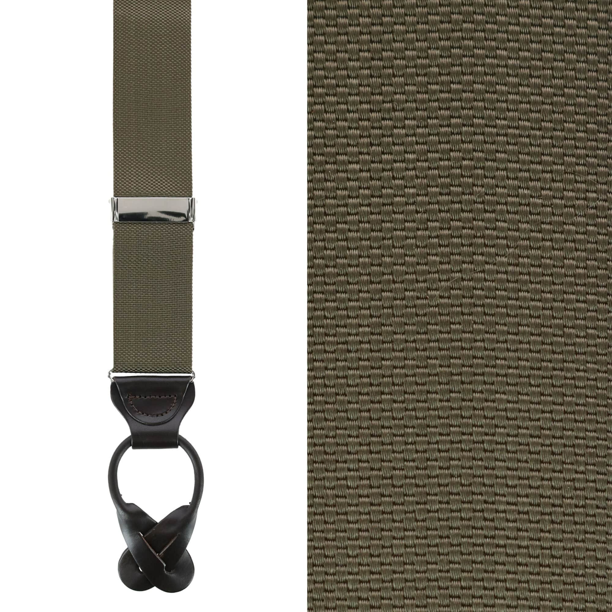 Hudson Nylon Button End Braces - Olive Green