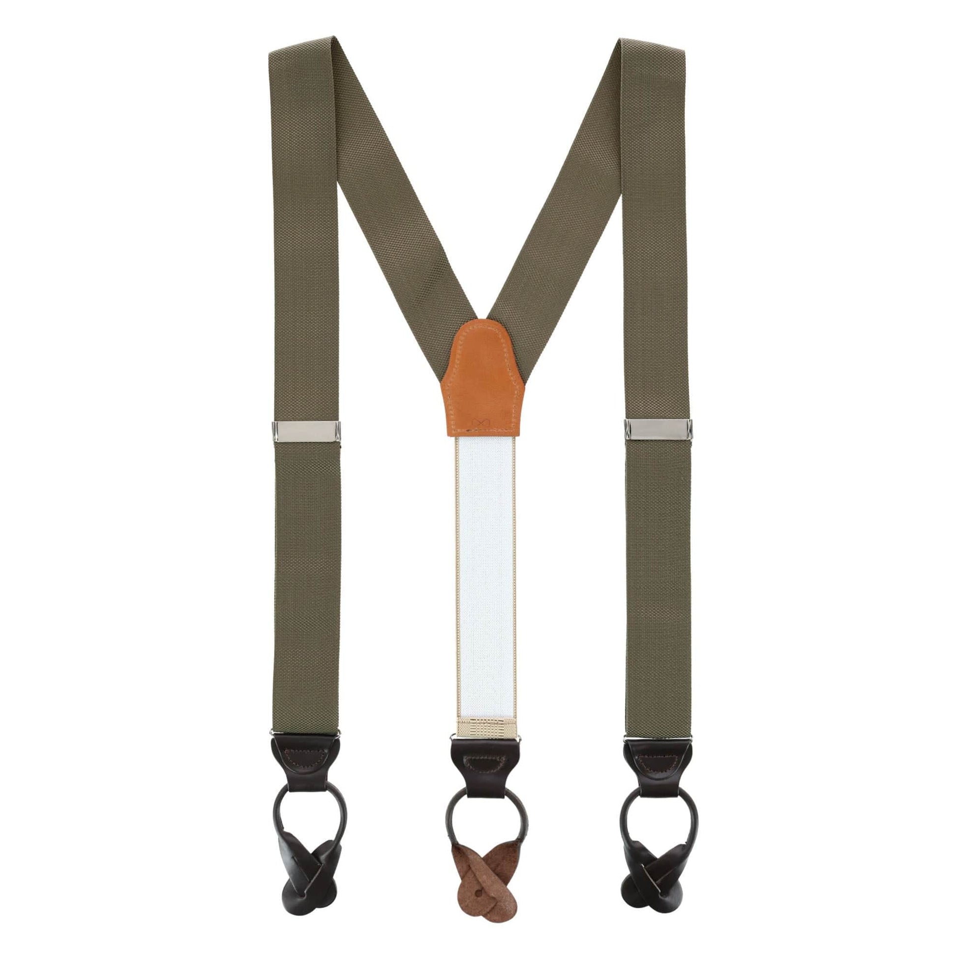 Hudson Nylon Button End Braces - Olive Green