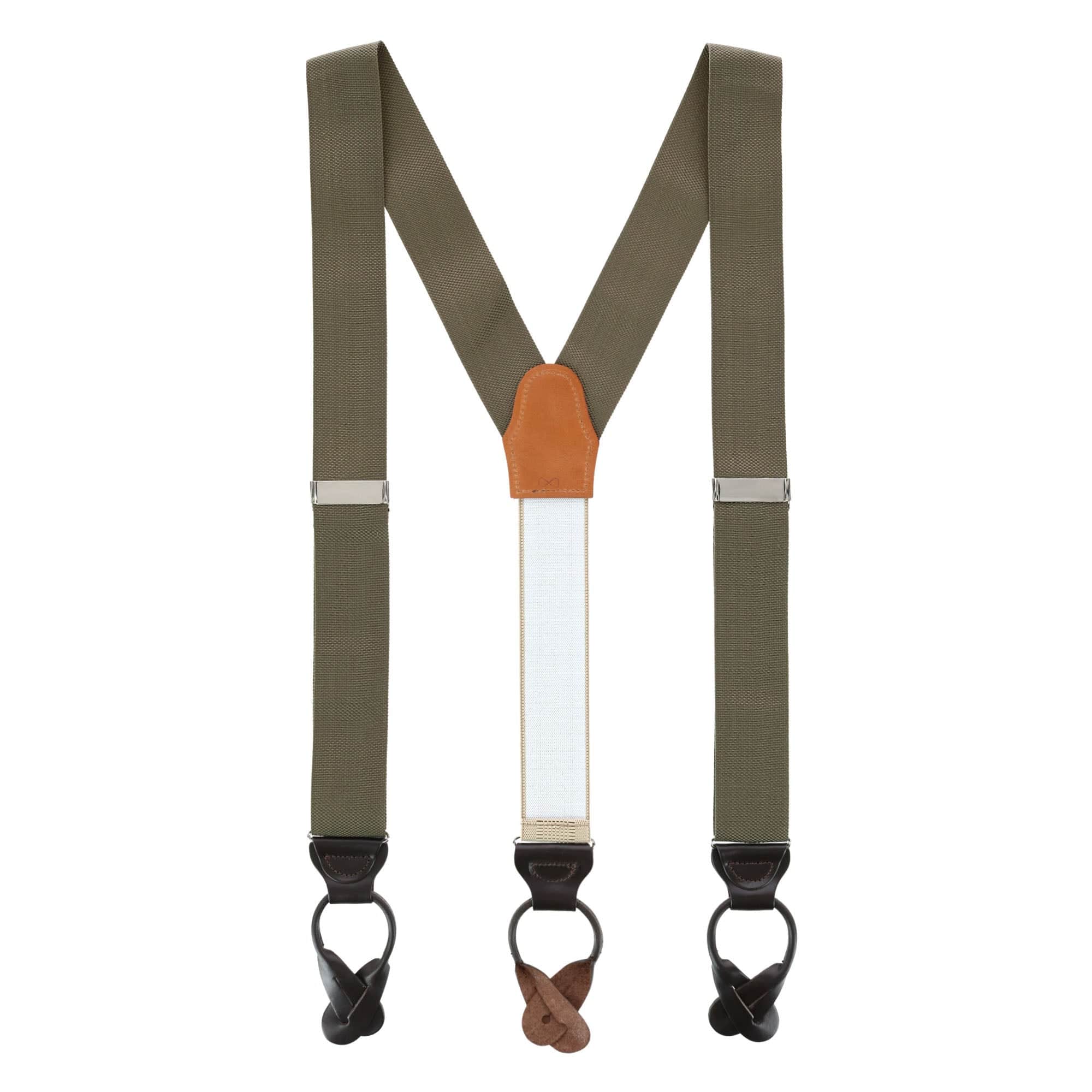 Hudson Nylon Button End Braces - Olive Green