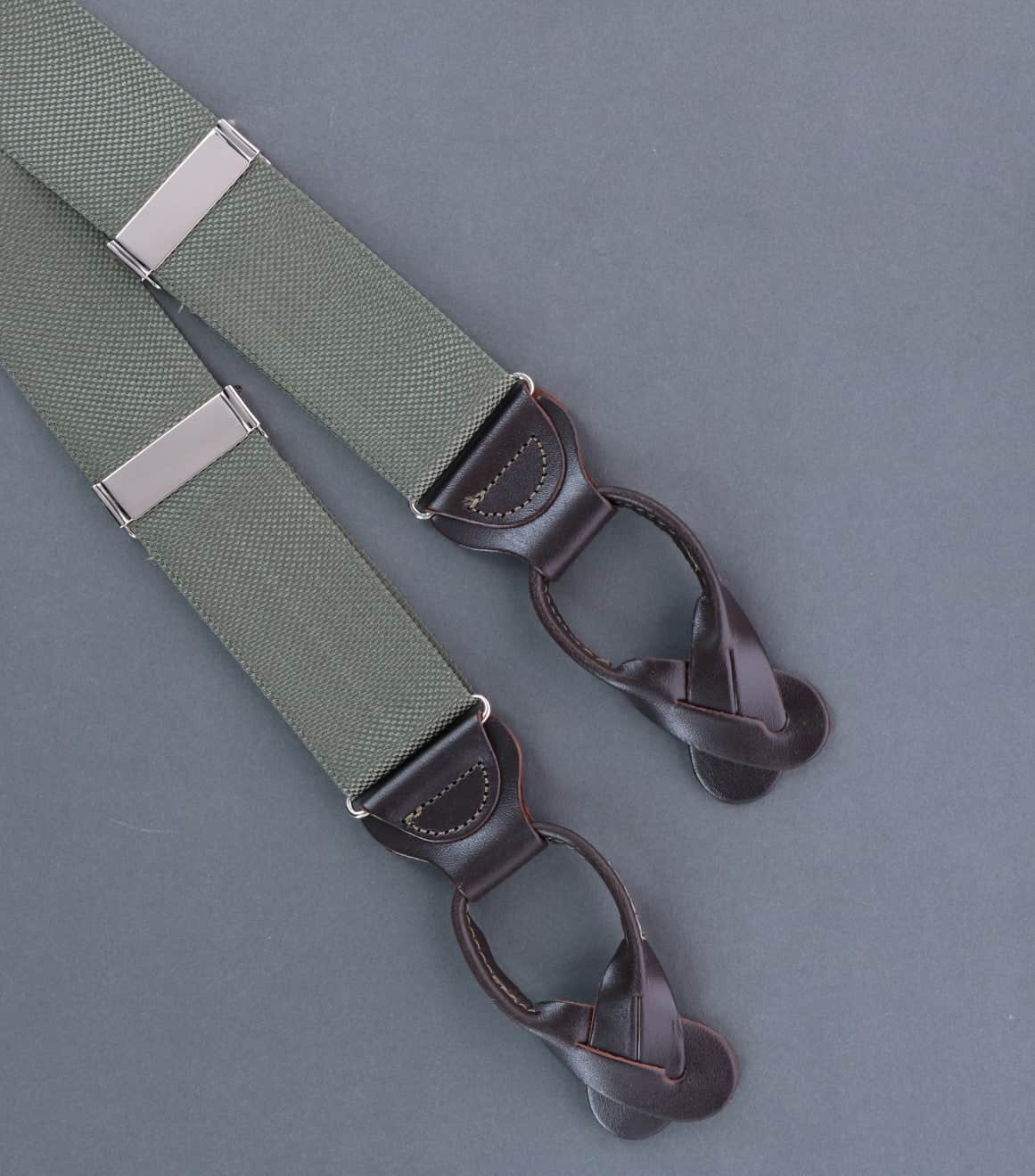 Hudson Nylon Button End Braces - Olive Green