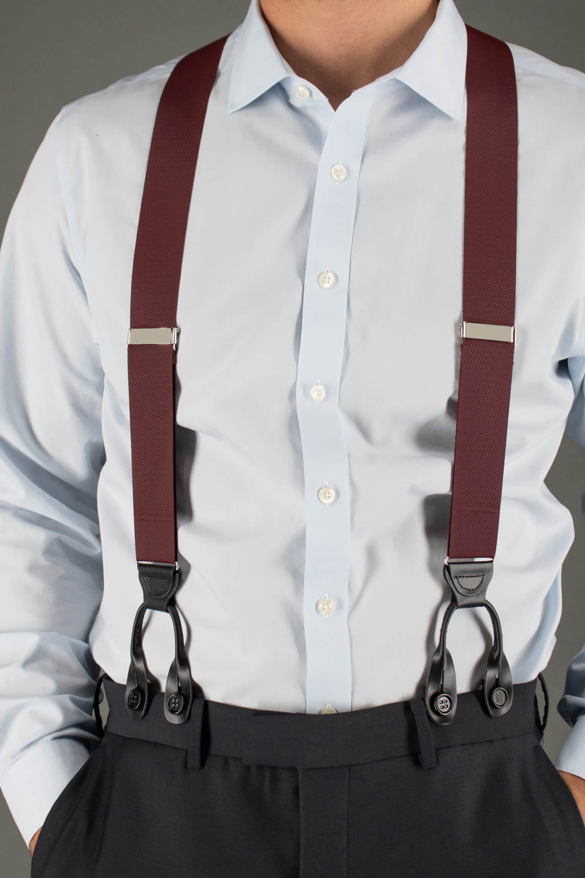 Hudson Nylon Button End Braces - Burgundy