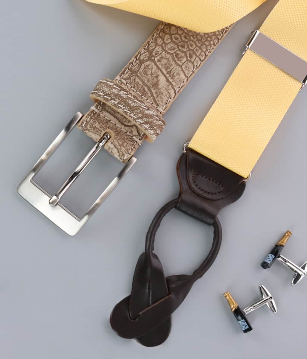 Hudson Nylon Button End Braces - Yellow