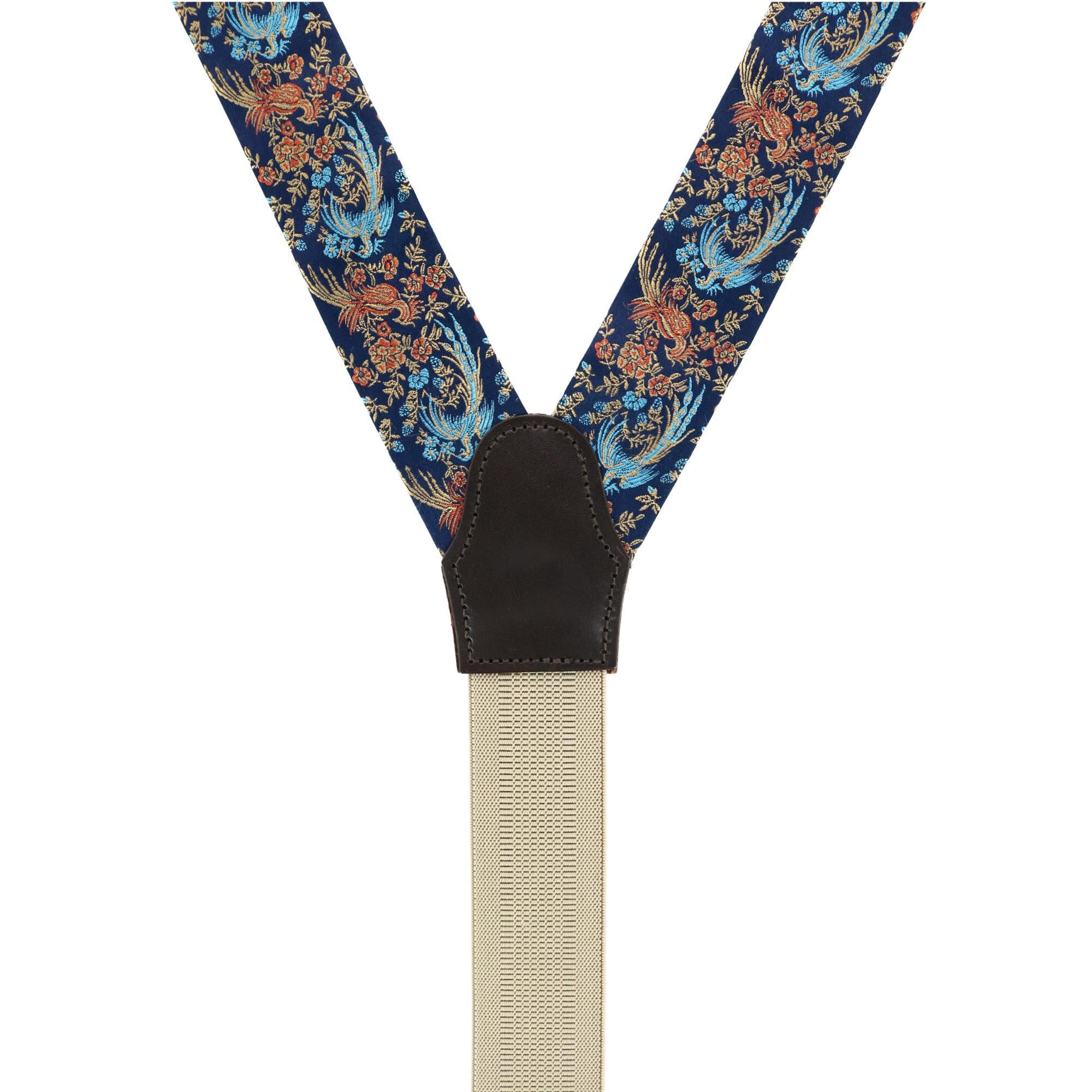Birds of Prosperity Silk Button End Braces and Bow Tie Set - Navy