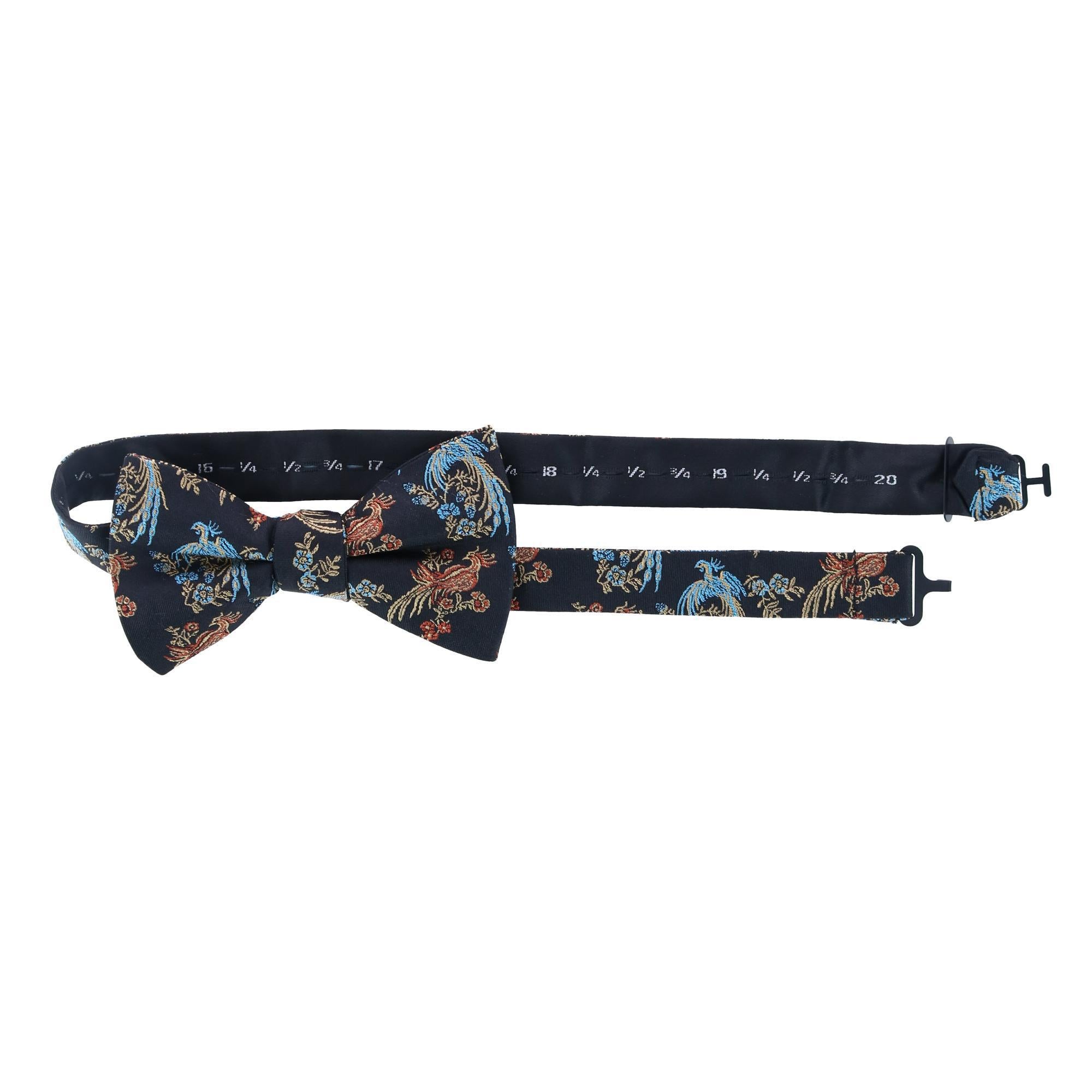 Birds of Prosperity Silk Button End Braces and Bow Tie Set - Navy