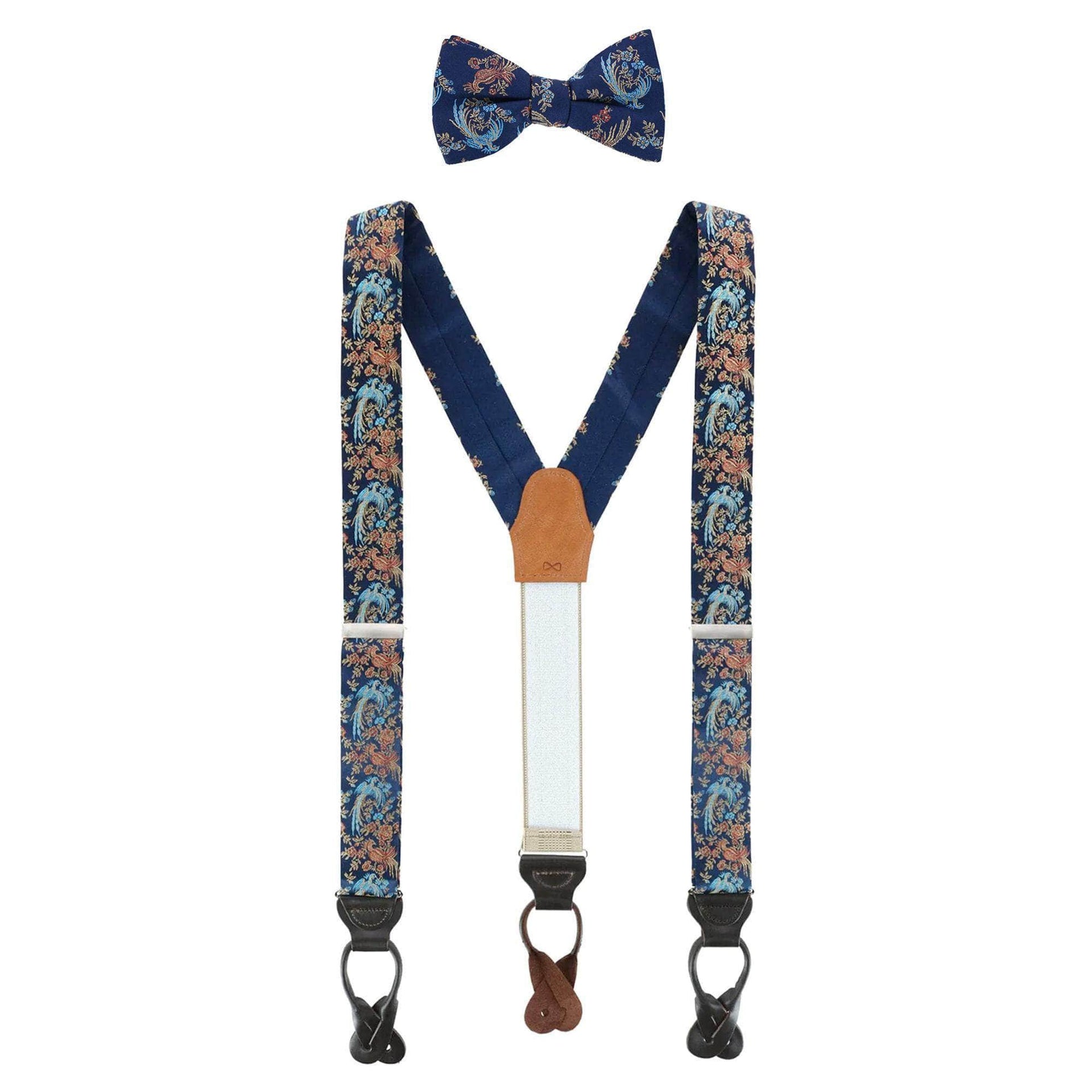 Birds of Prosperity Silk Button End Braces and Bow Tie Set