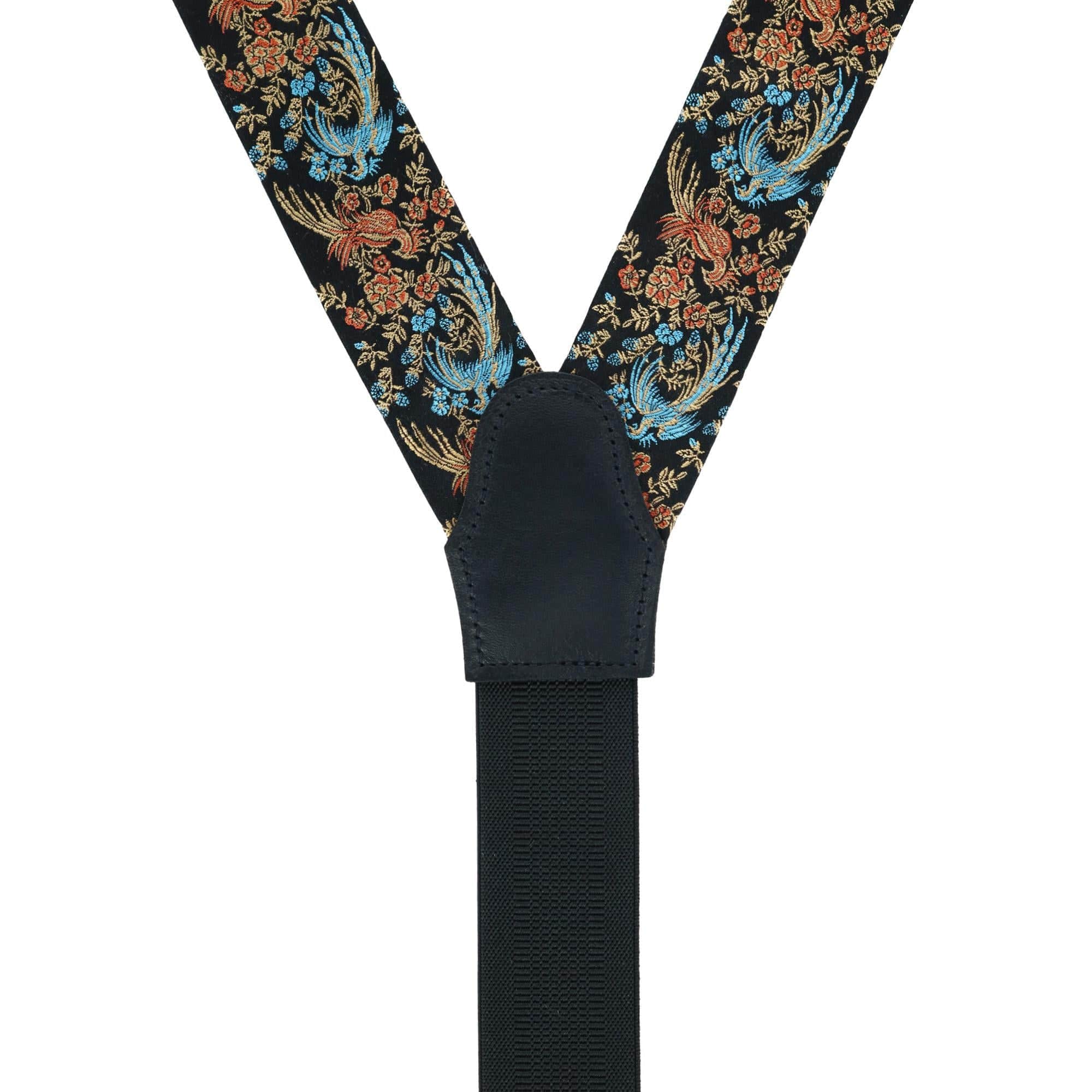 Birds of Prosperity Silk Button End Braces and Necktie Set - Black