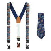 Birds of Prosperity Silk Button End Braces and Necktie Set