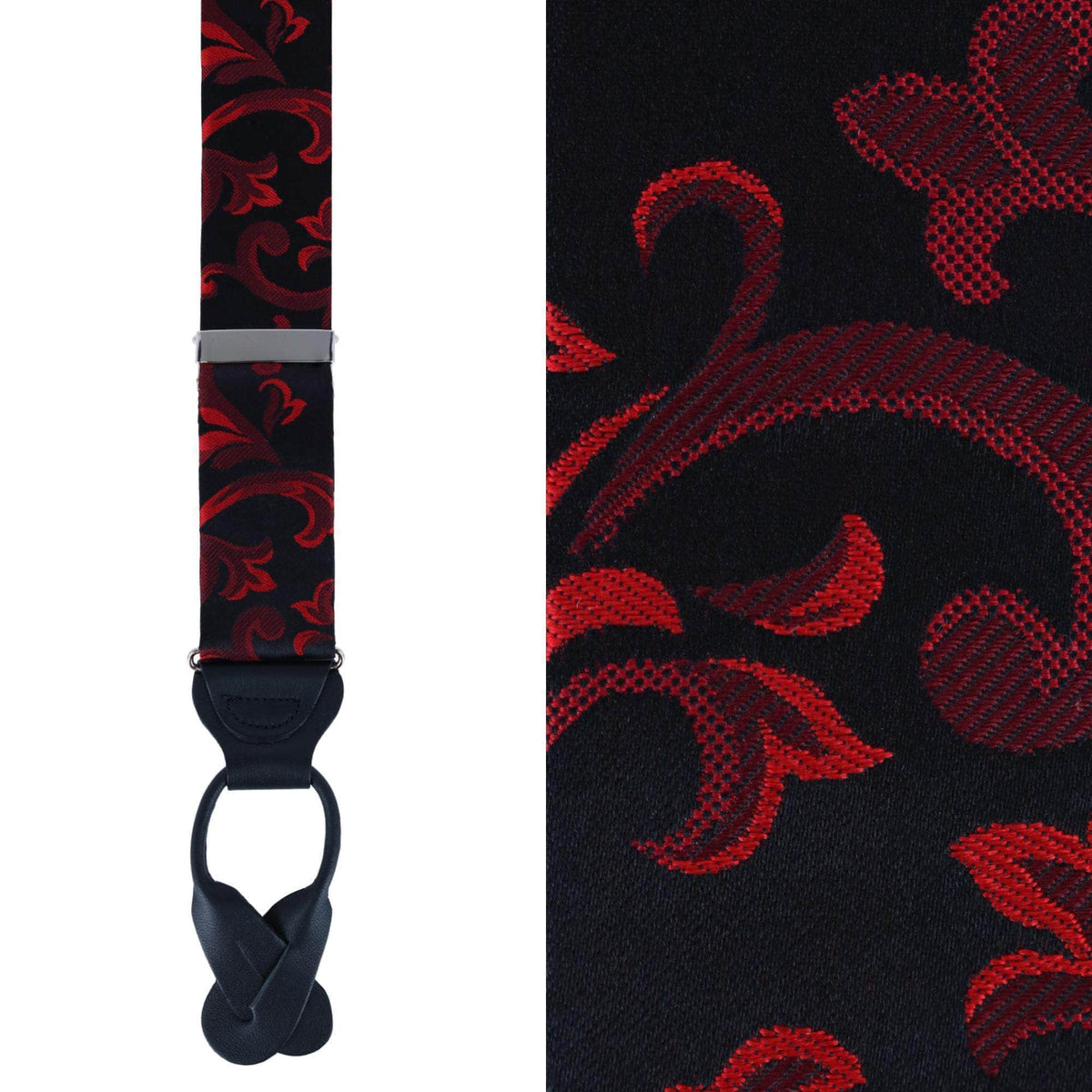 Christian the Romantic Brocade Silk Button End Braces - Red