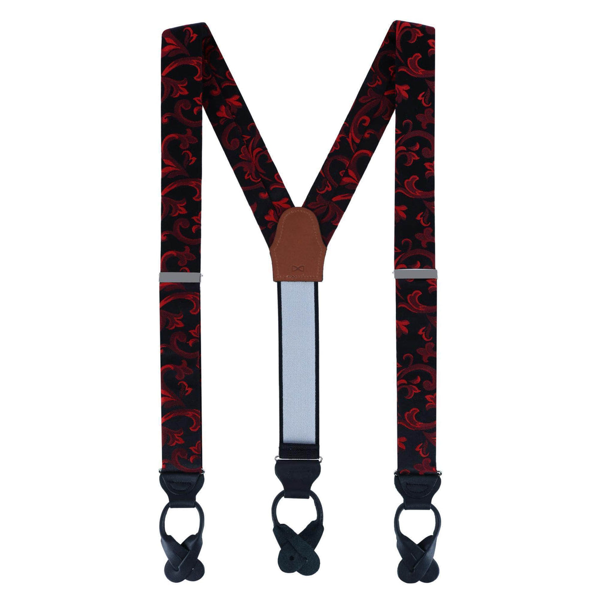Christian the Romantic Brocade Silk Button End Braces - Red