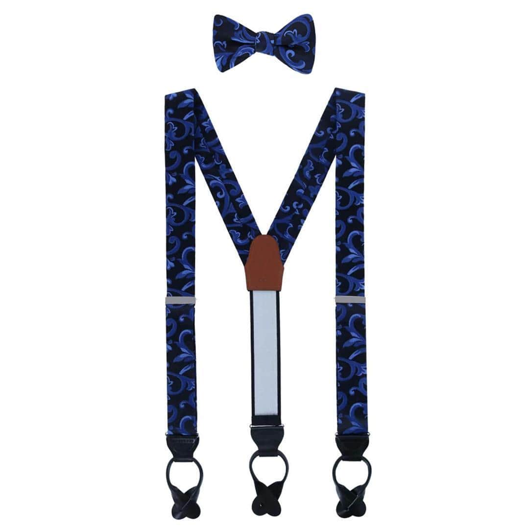 Christian the Romantic Brocade Silk Braces and Bow Tie Set - Royal Blue