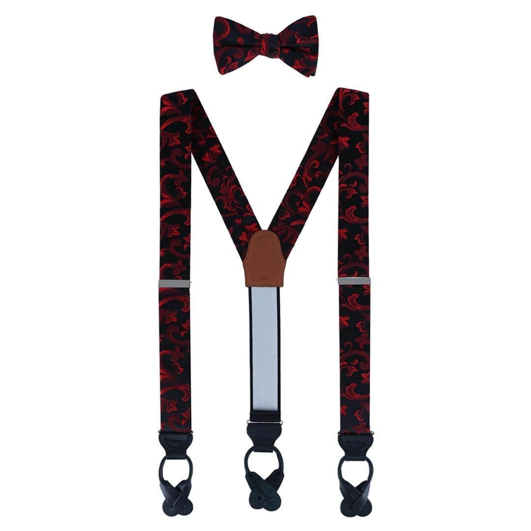 Christian the Romantic Brocade Silk Braces and Bow Tie Set - Red