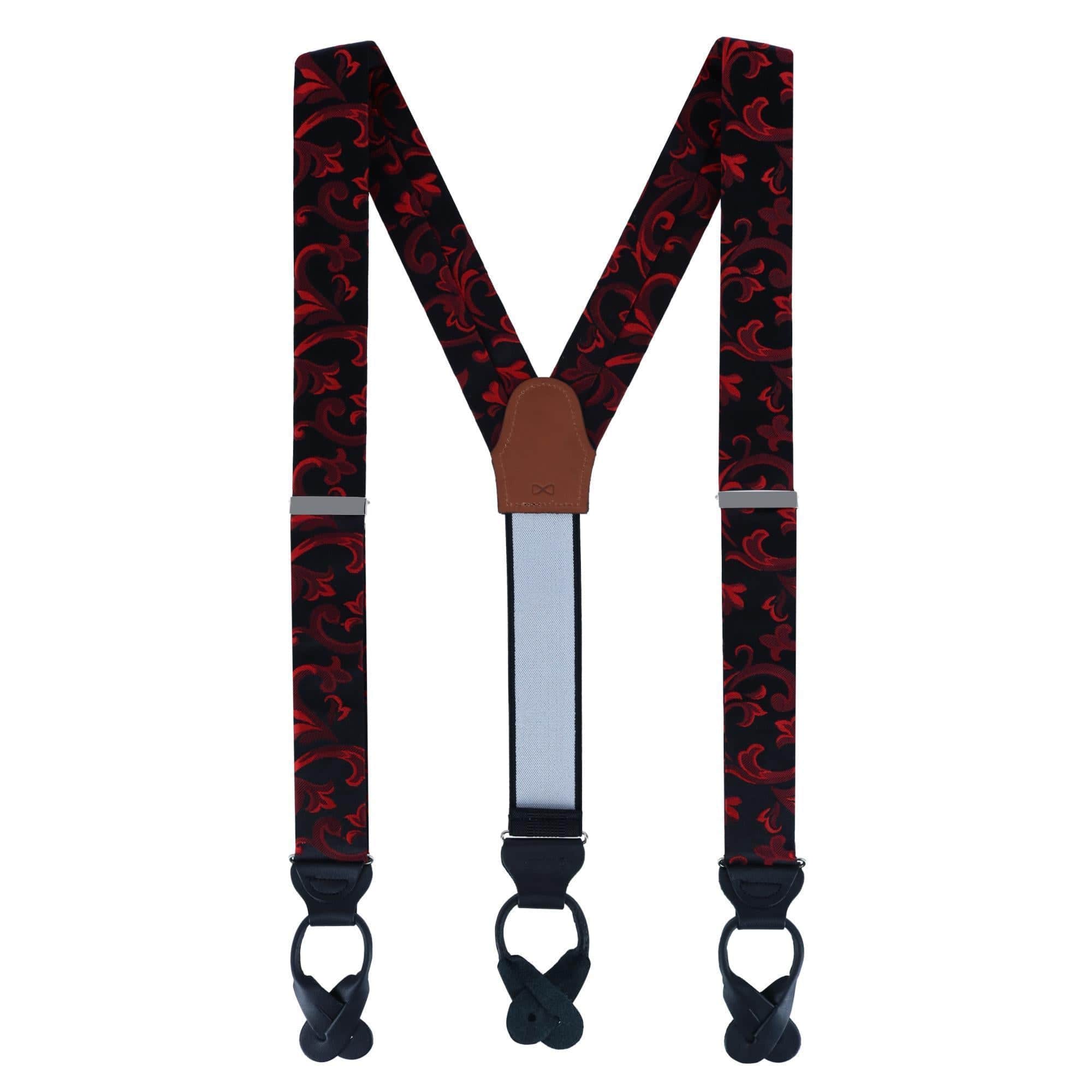 Christian the Romantic Brocade Silk Braces and Bow Tie Set - Red