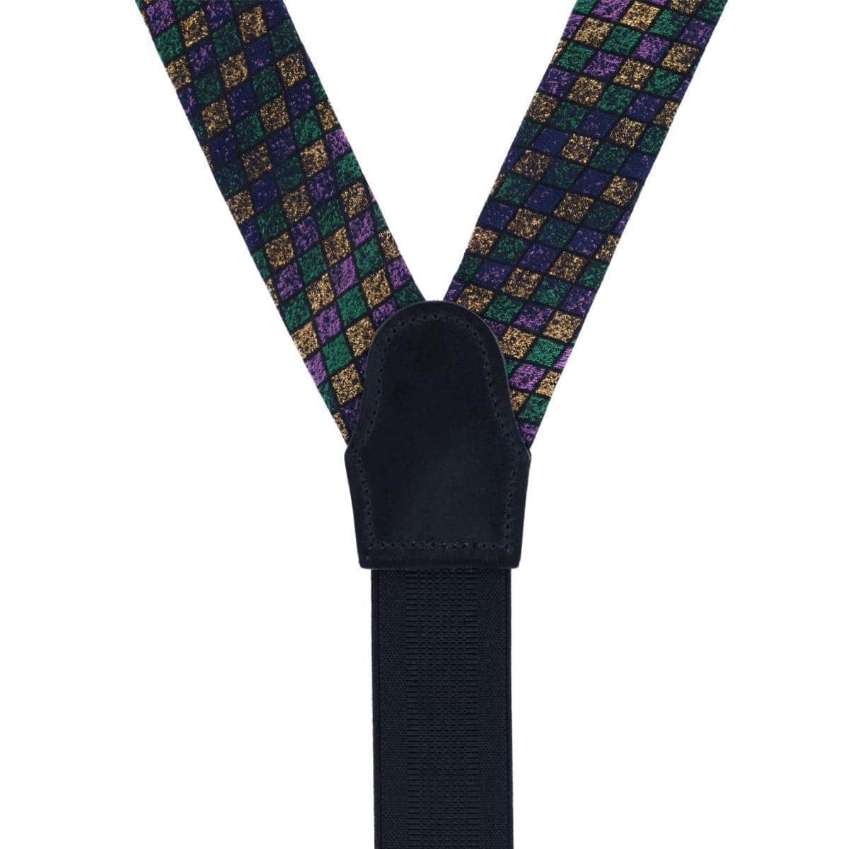 Carnival Diamond Multi-Colored Novelty Silk Button End Braces - Purple, Green, and Yellow