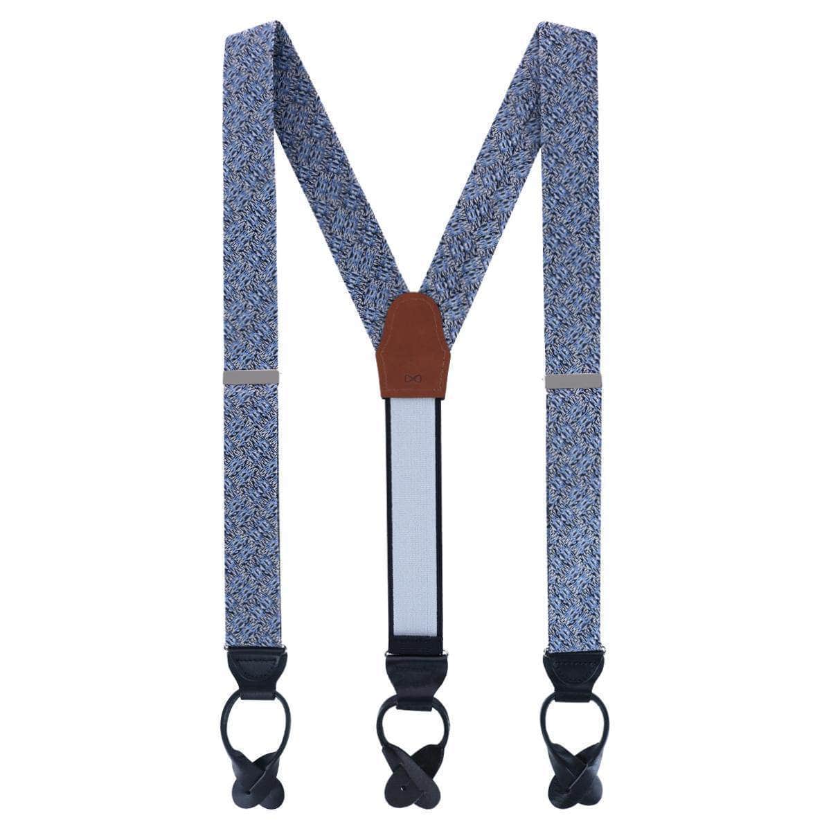 Benito's Blue Basket Weave Pattern Silk Button End Braces - Light Blue