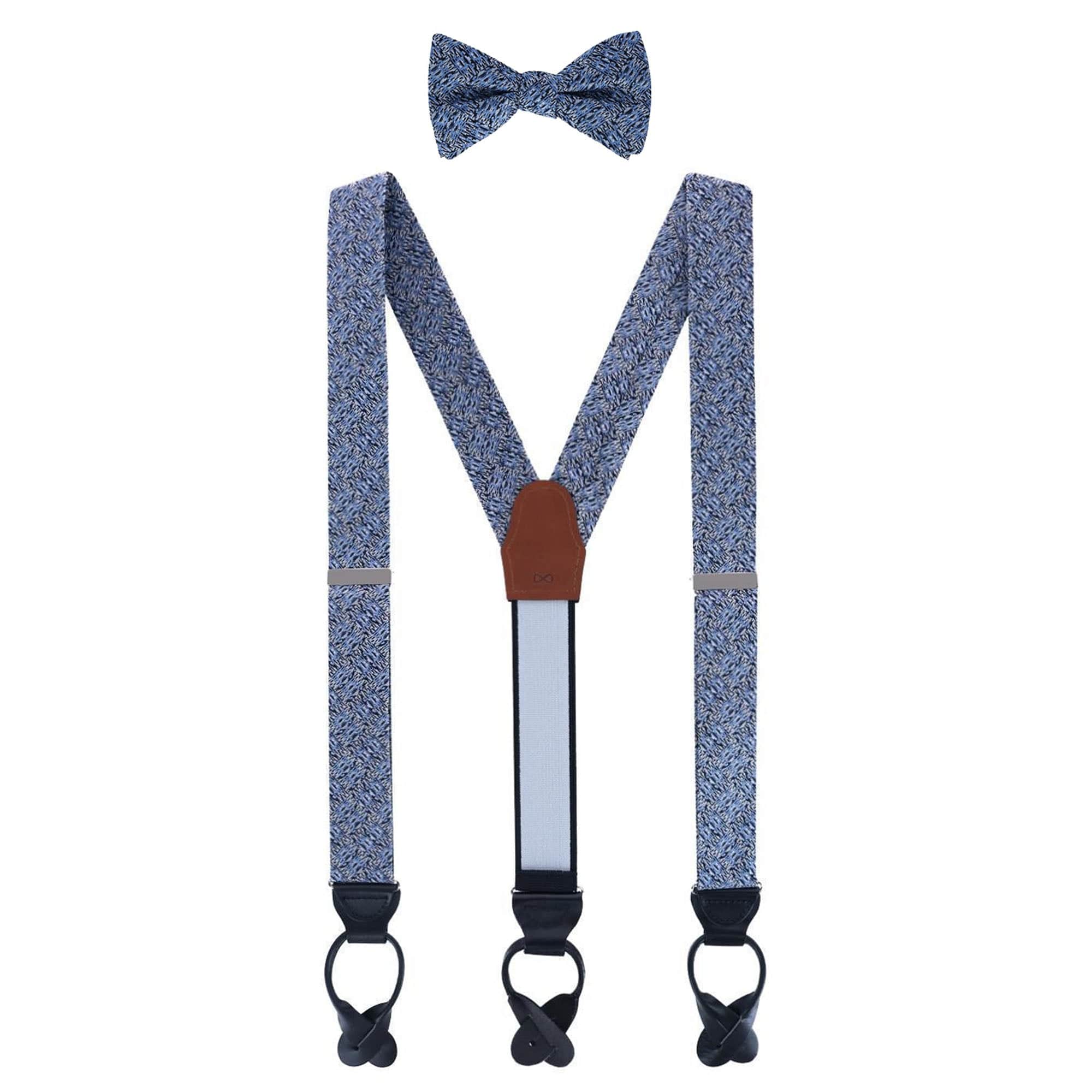 Benito's Blue Basketweave Silk Braces and Bow Tie Bundle - Light Blue