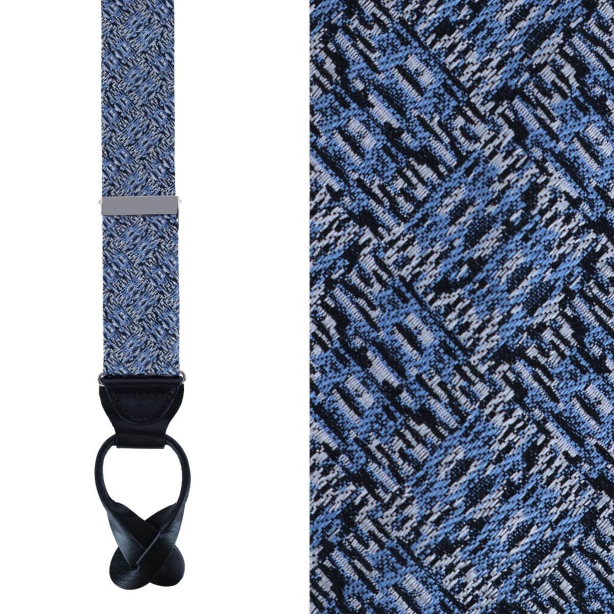 Benito's Blue Basketweave Silk Braces and Bow Tie Bundle - Light Blue