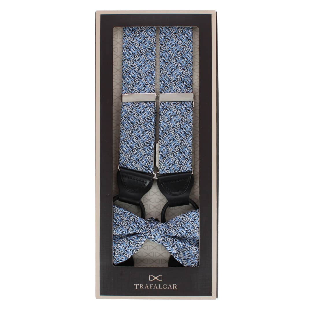 Benito's Blue Basketweave Silk Braces and Bow Tie Bundle - Light Blue