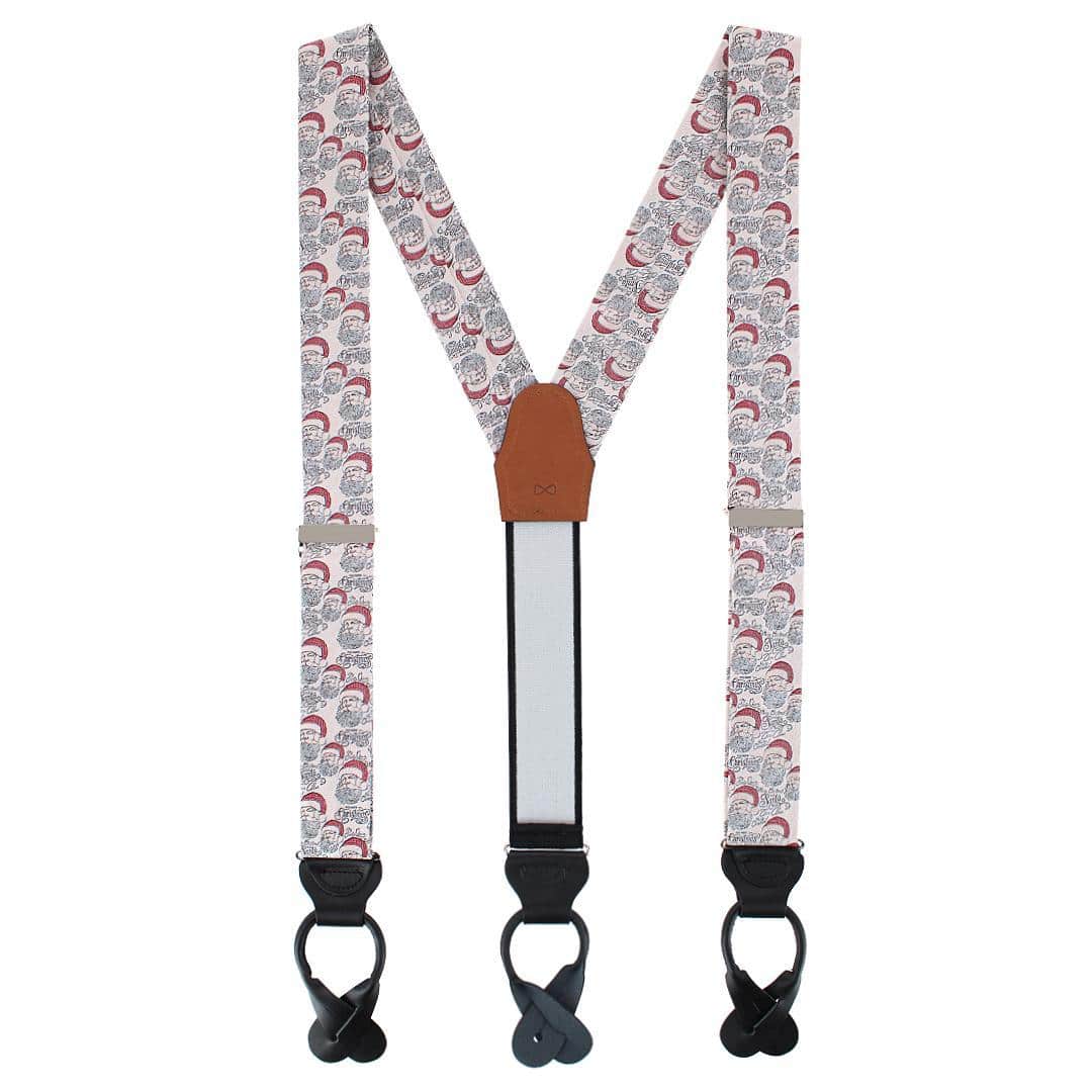 Santa Claus Is Watching Silk Novelty Button End Braces - Cream
