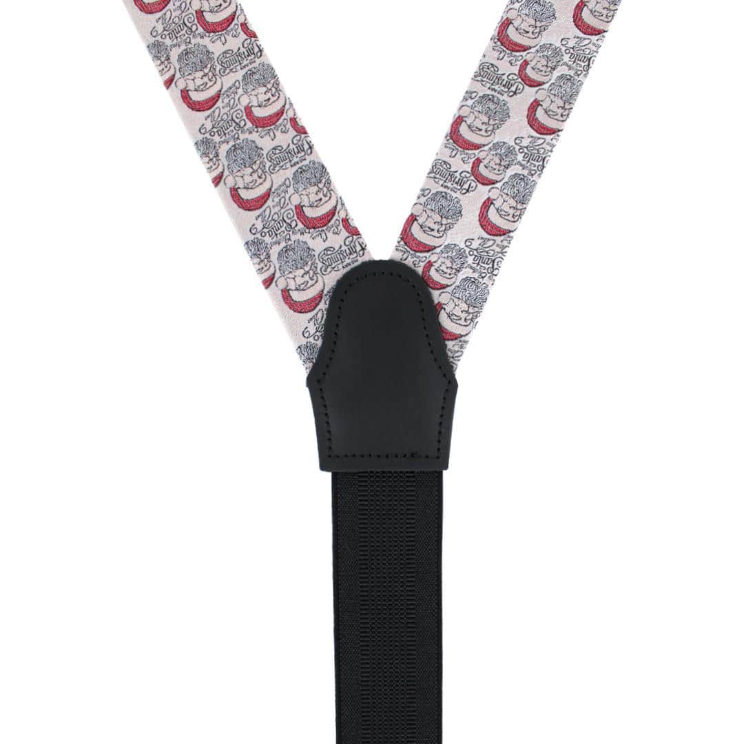 Santa Claus Is Watching Silk Novelty Button End Braces - Cream