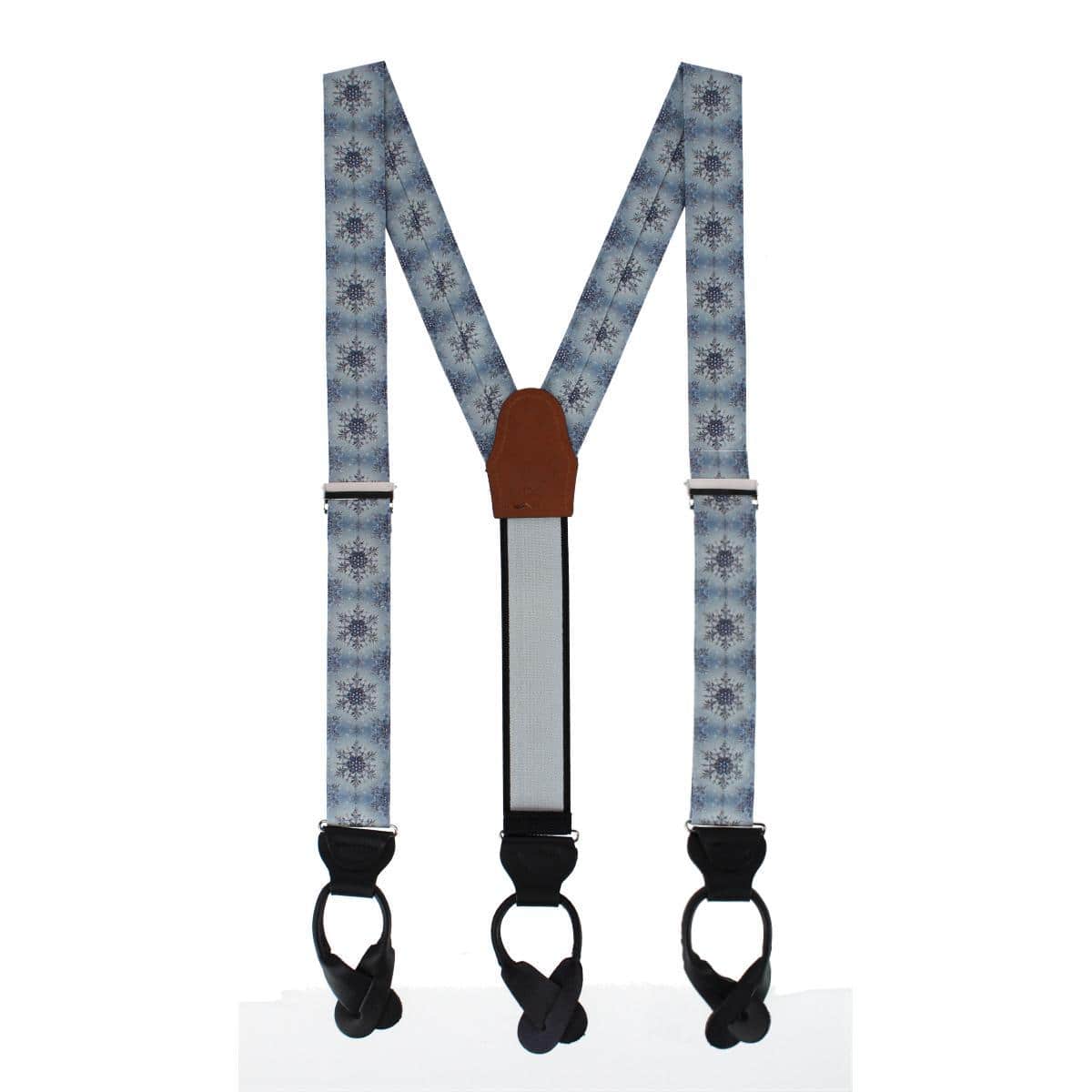 Clarence The Classy Snowflake Silk Holiday Button End Brace - Light Blue