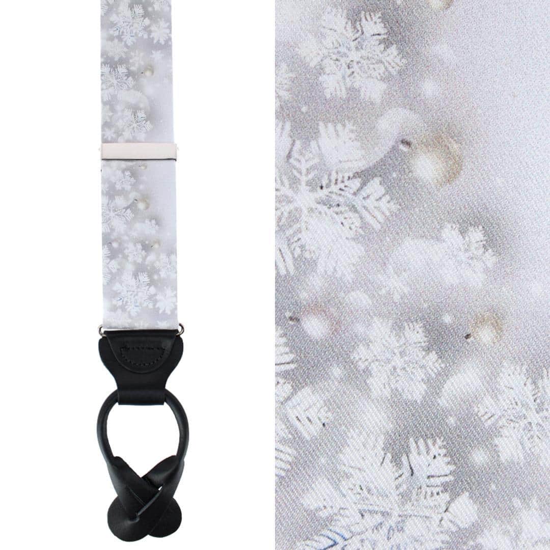 Jack's Frosty Winter Wonderland Silk Holiday Button End Braces - Silver