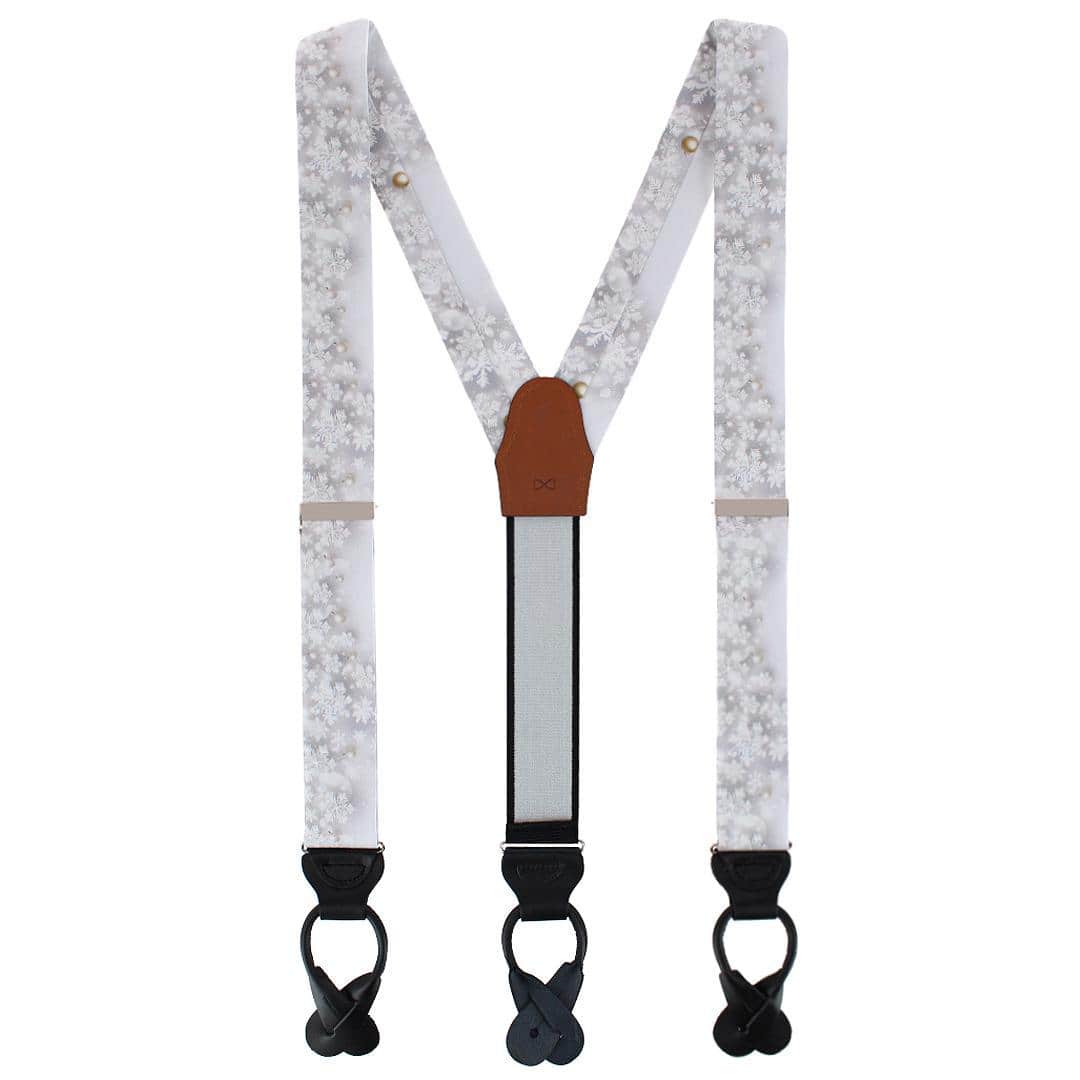 Jack's Frosty Winter Wonderland Silk Holiday Button End Braces - Silver