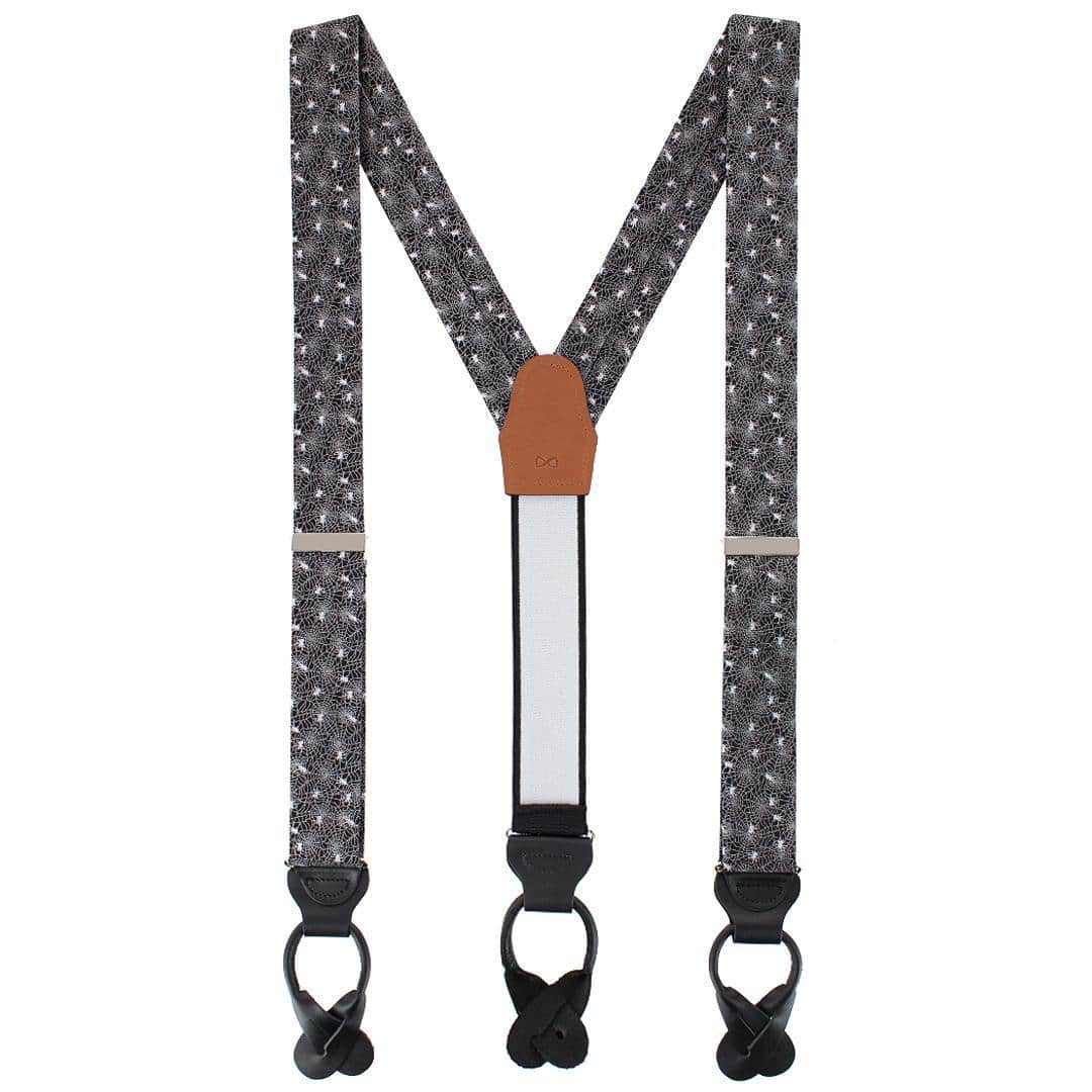 Venom Spider Web Motif Novelty Silk Button End Braces - Black