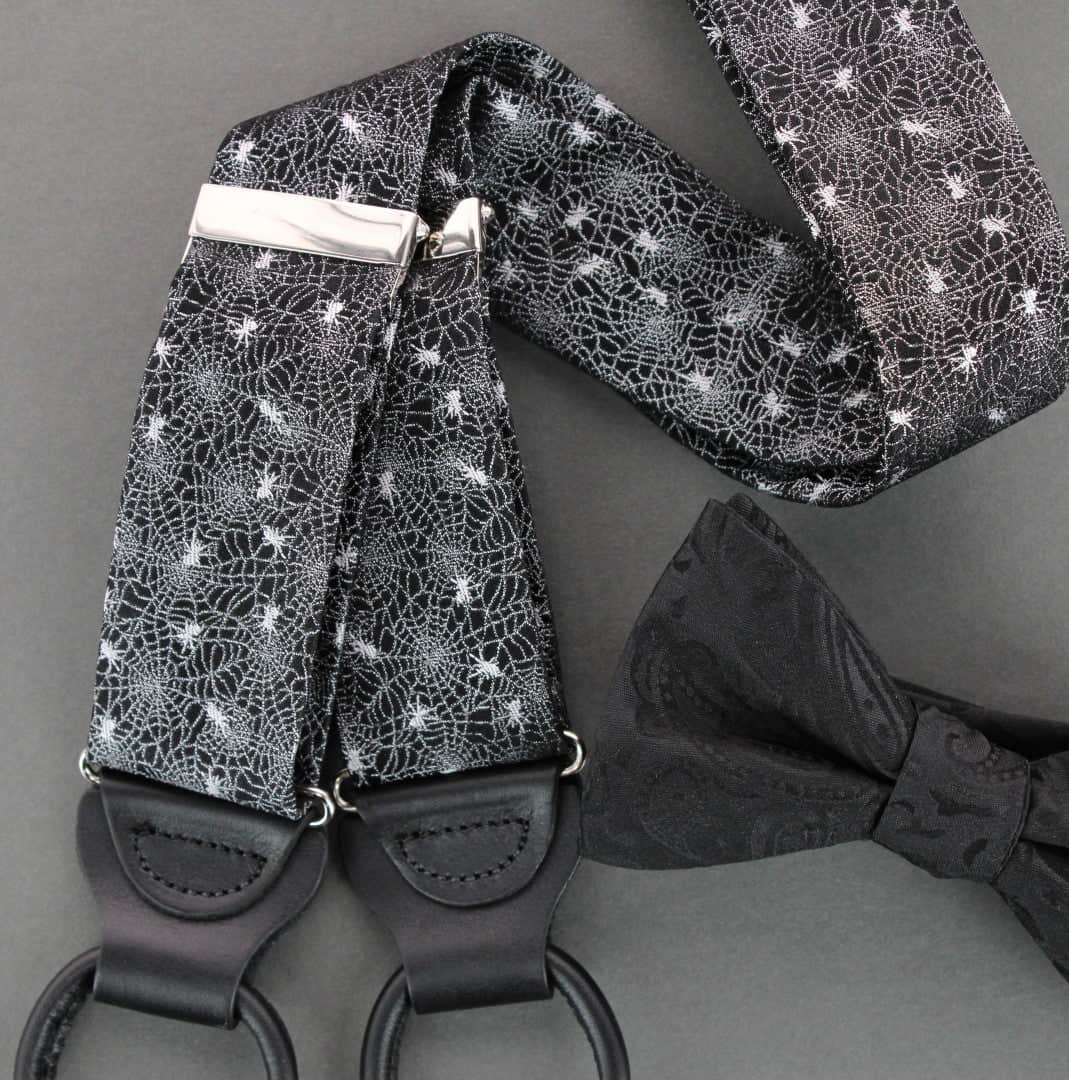 Venom Spider Web Motif Novelty Silk Button End Braces - Black