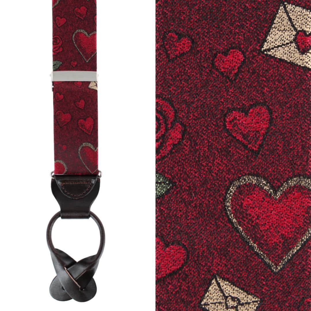 Amor Valentine's Note Silk Button End Braces - Red