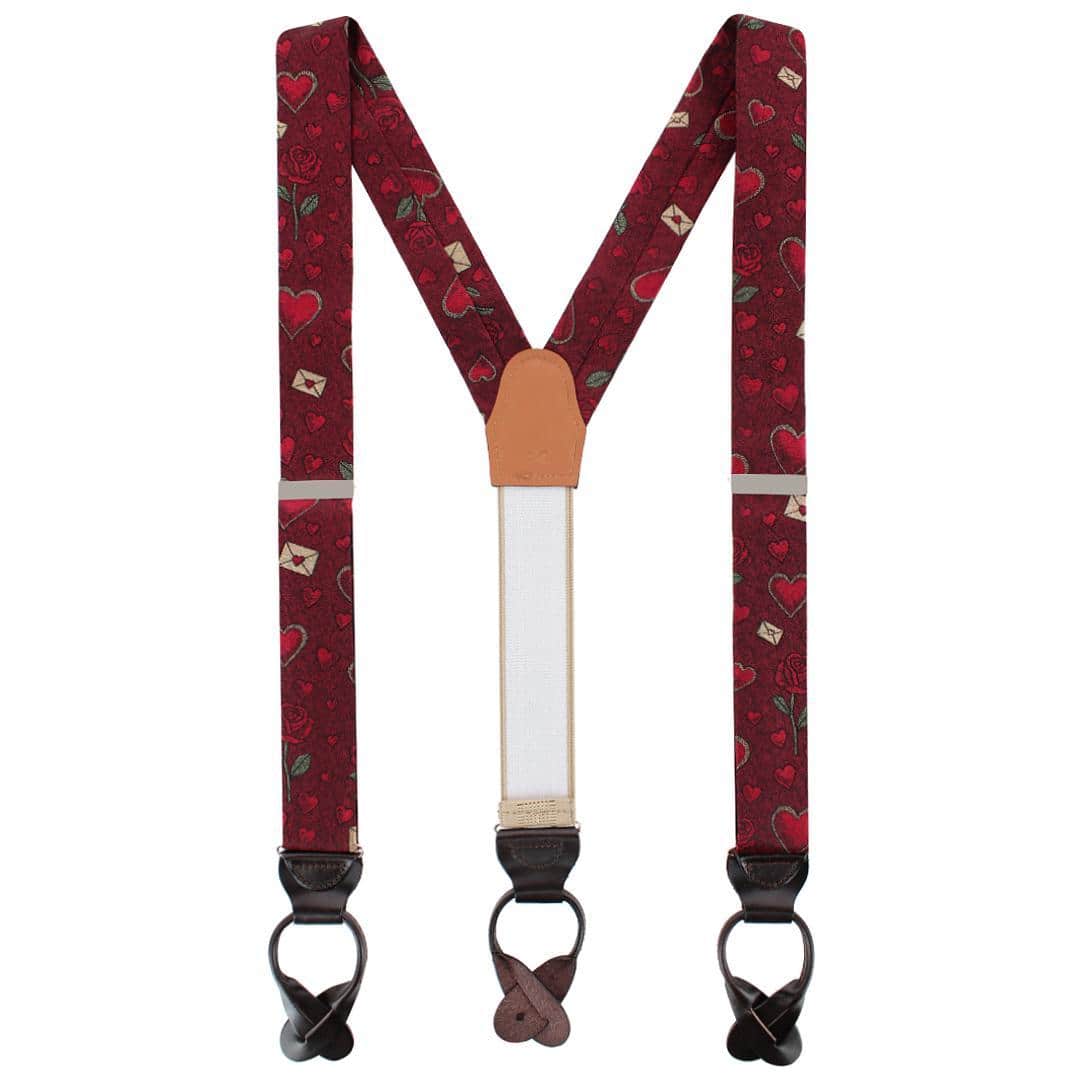 Amor Valentine's Note Silk Button End Braces - Red