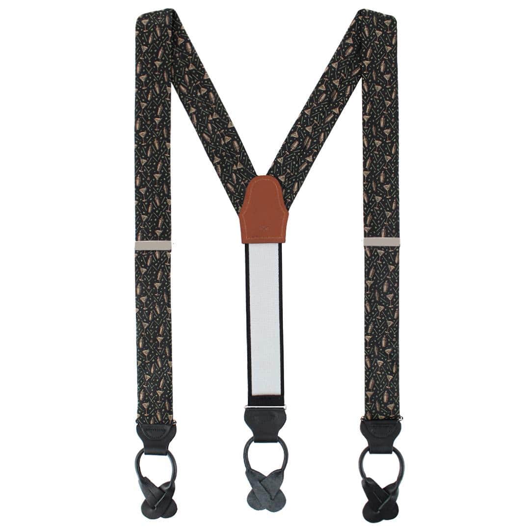 Happy Hour Martini Fun Novelty Silk Button End Braces - Black