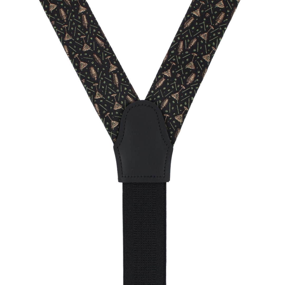 Happy Hour Martini Fun Novelty Silk Button End Braces - Black
