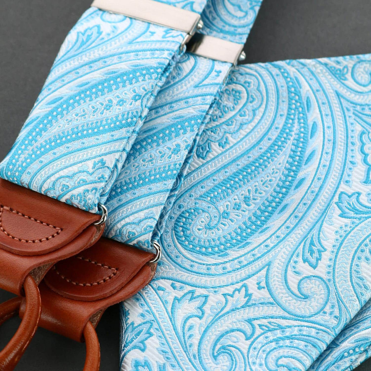 Sobee Paisley Brace Bow Tie & Pocket Square Set - Light Blue