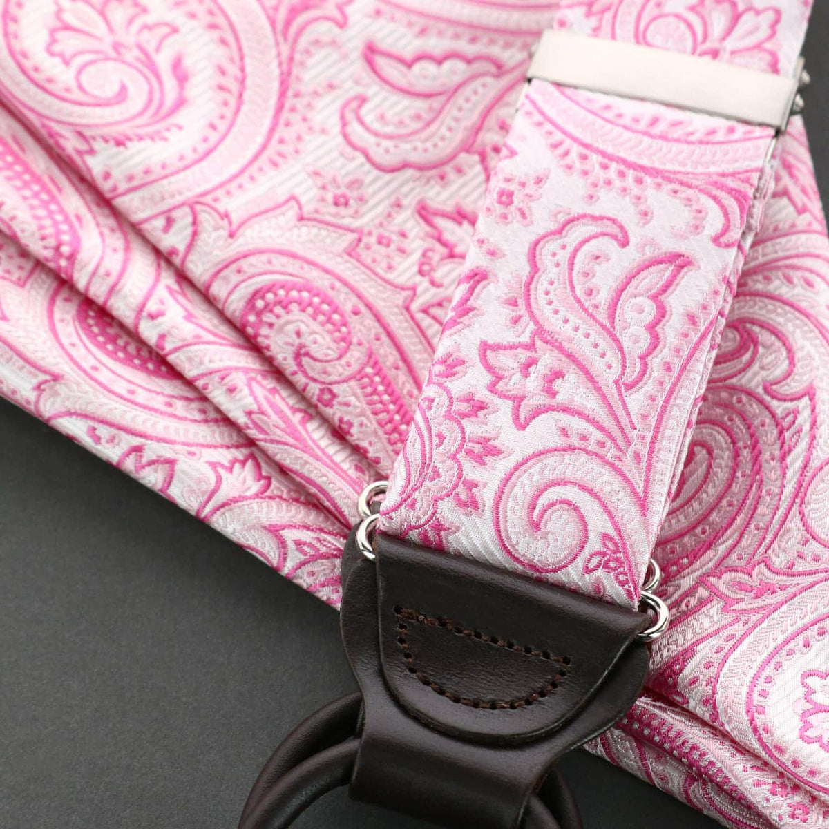 Sobee Paisley Brace Bow Tie & Pocket Square Set - Pink