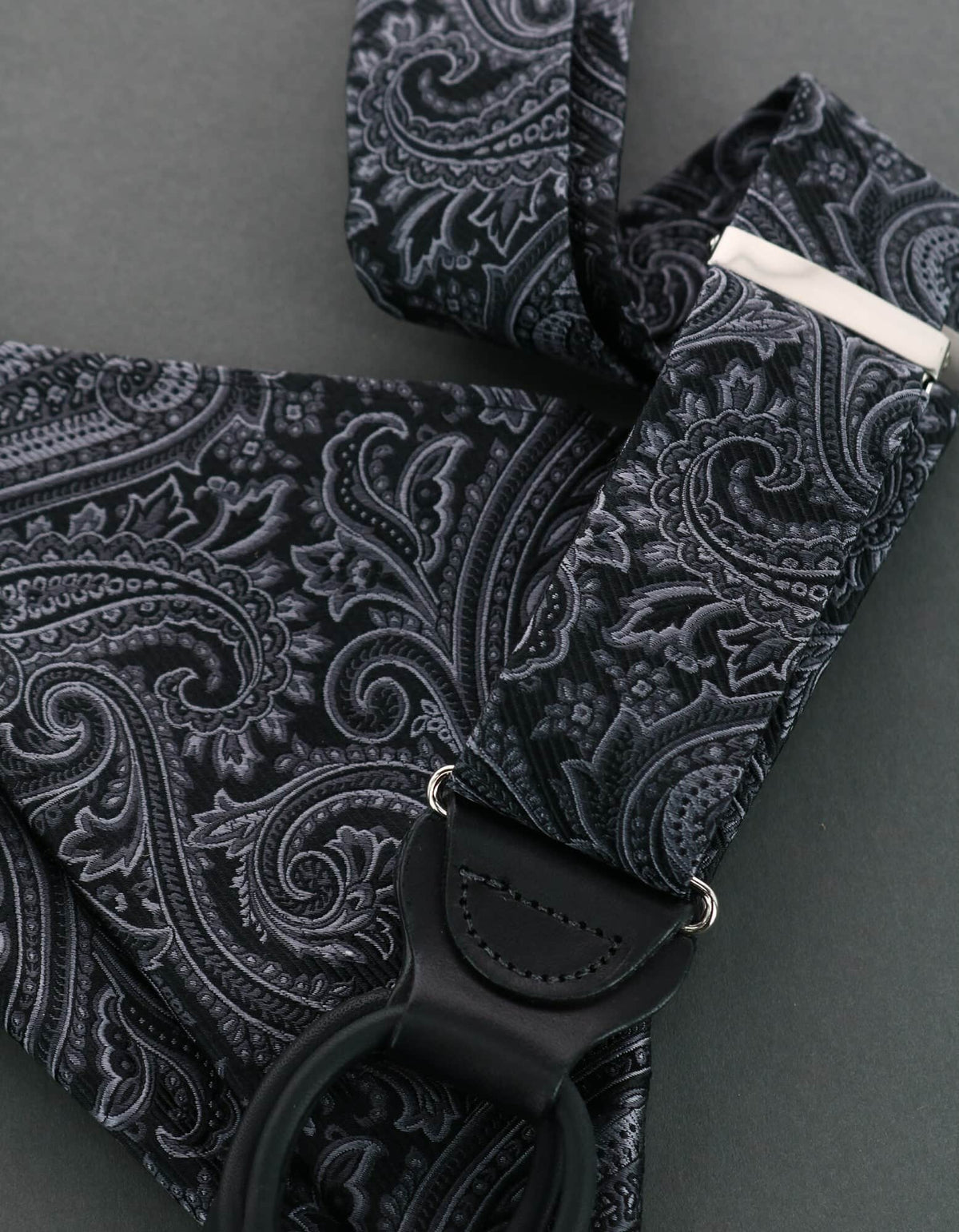 Sobee Paisley Silk Brace & Pocket Square Set - Black